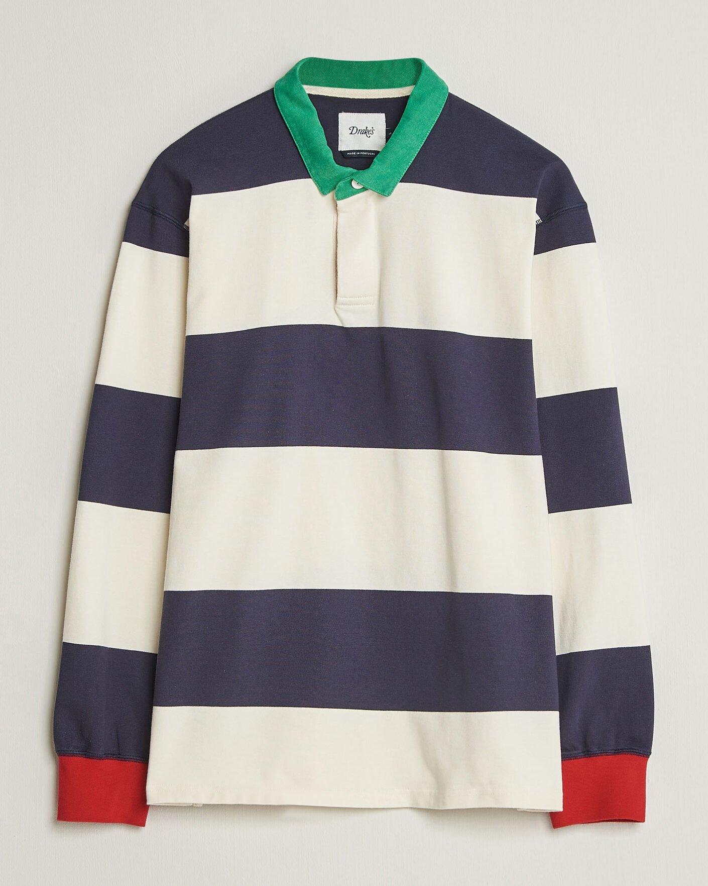 Herren | Pullover | Drake's | Dual Block Stripe Rugby Whie/Navy