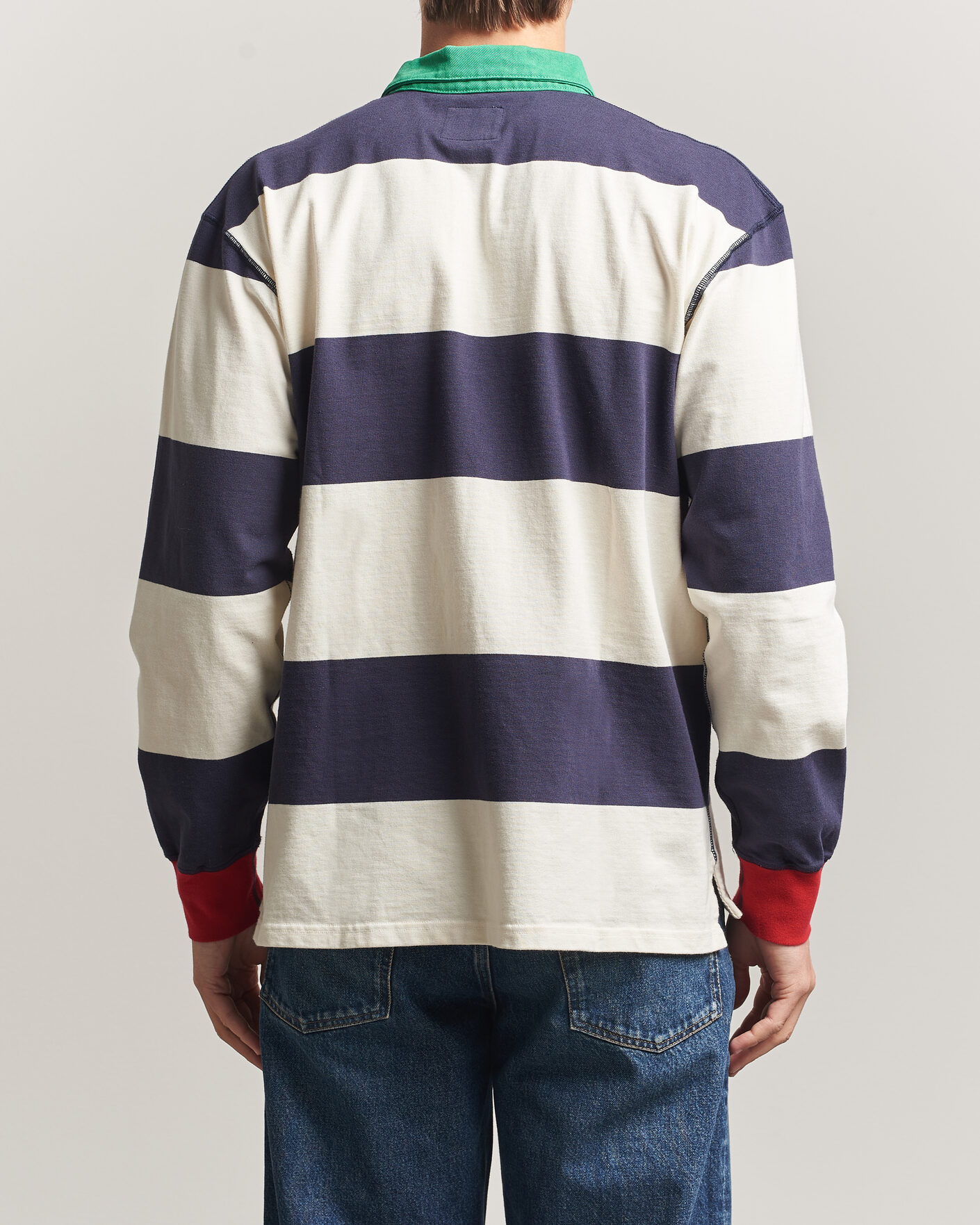 Herren | Pullover | Drake's | Dual Block Stripe Rugby Whie/Navy