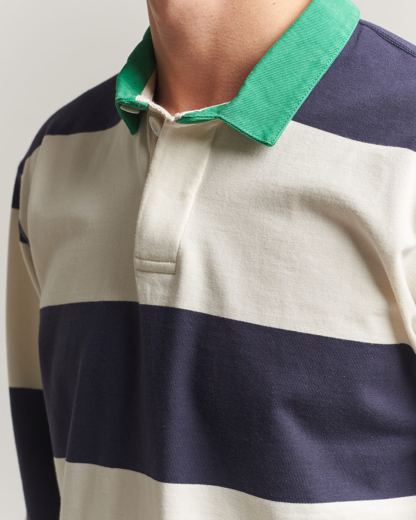 Herren | Pullover | Drake's | Dual Block Stripe Rugby Whie/Navy