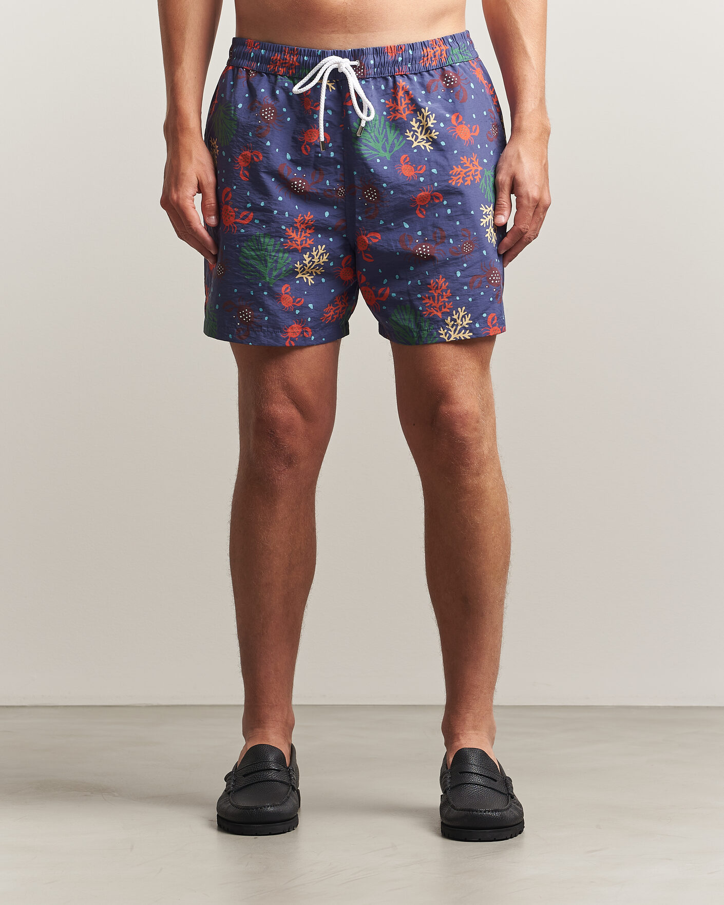 Herren | Badehosen | Drake's | Crabs Drawstring Swimshorts Blue