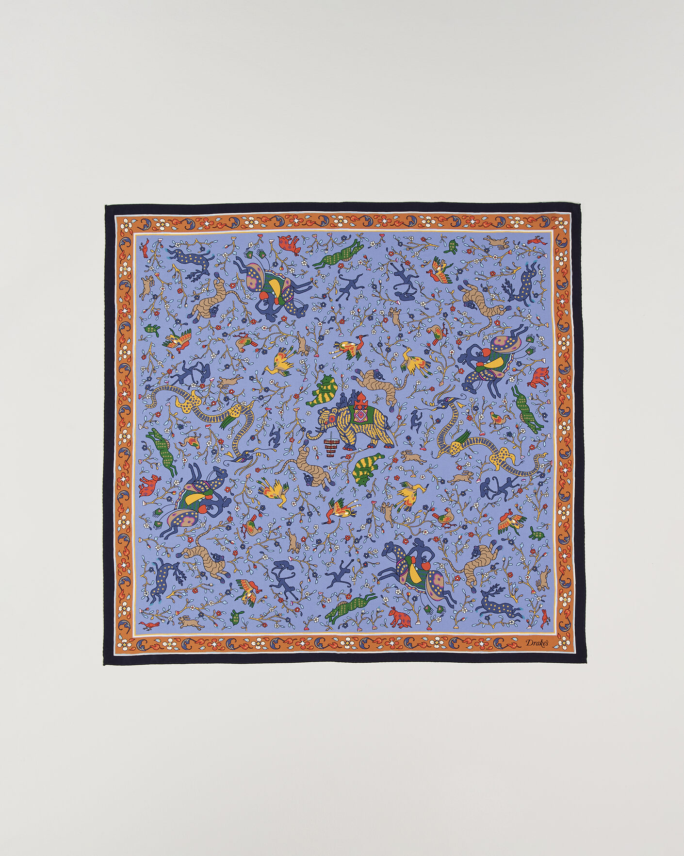 Herren | Tücher | Drake's | Animals And Flowers Print Crepe Silk Bandana Navy