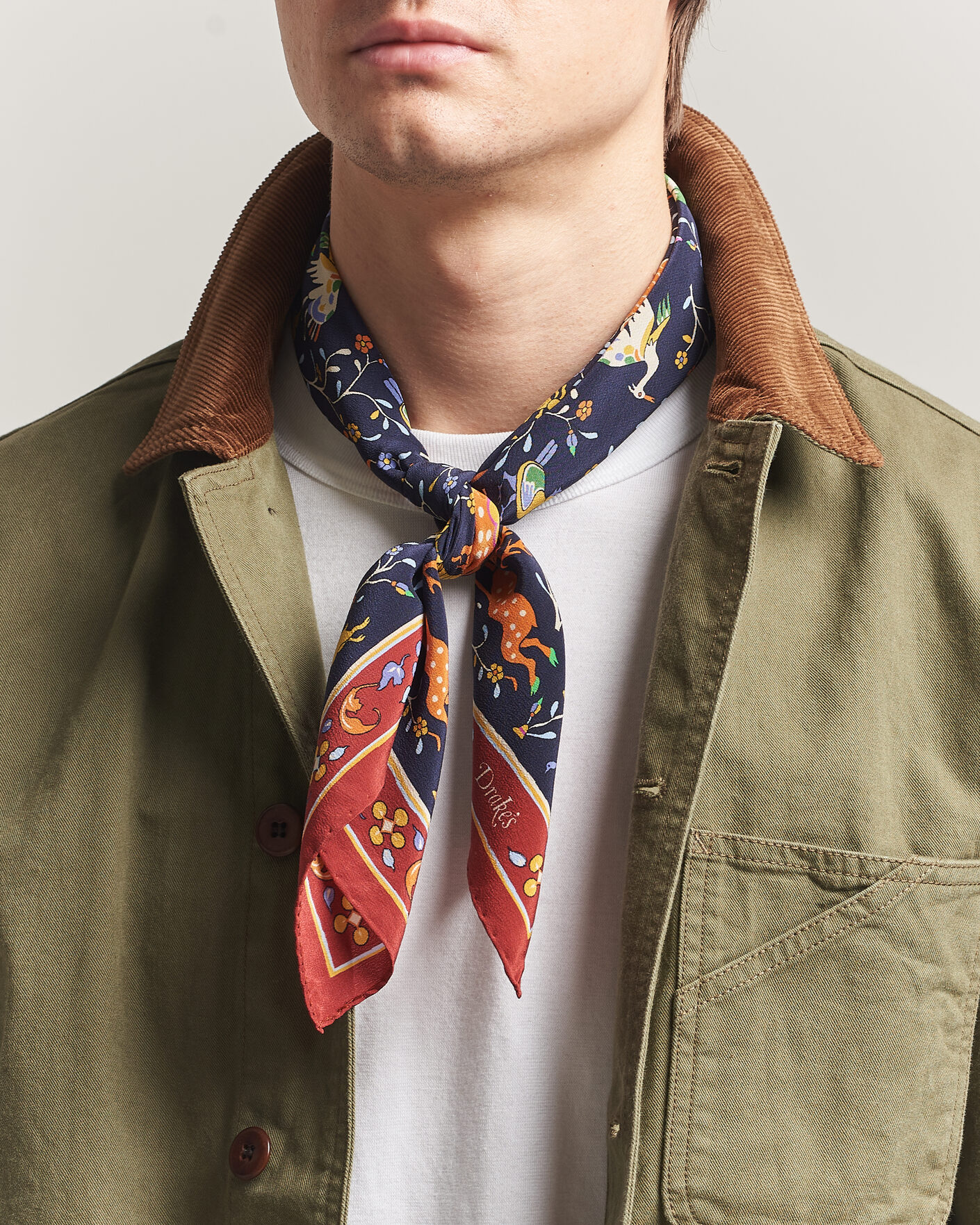Herren | Tücher | Drake's | Animals And Flowers Print Crepe Silk Bandana Navy