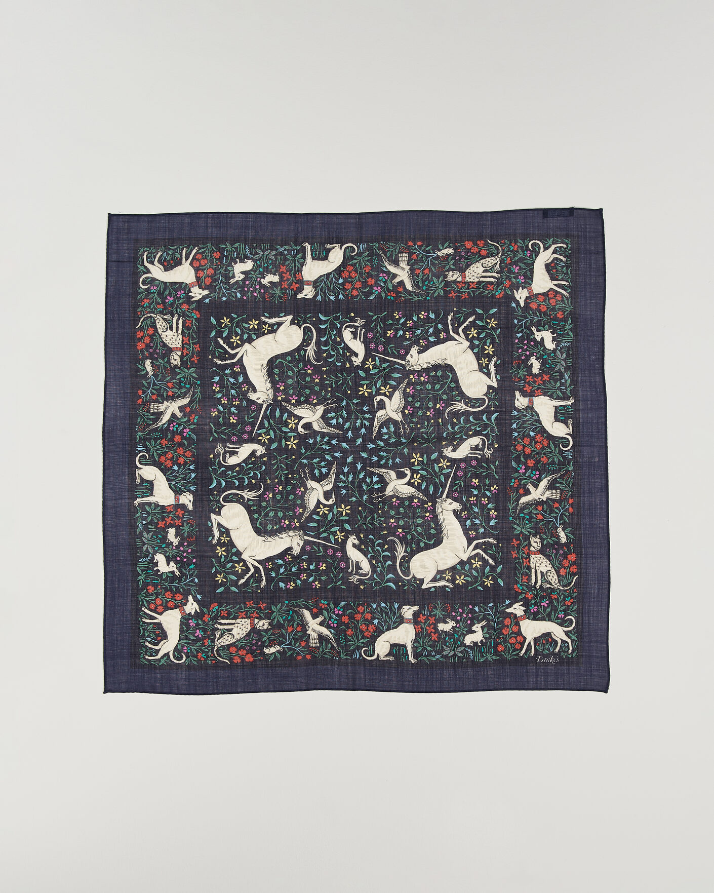Herren | Tücher | Drake's | Unicorn Print Wool/Silk Bandana Navy