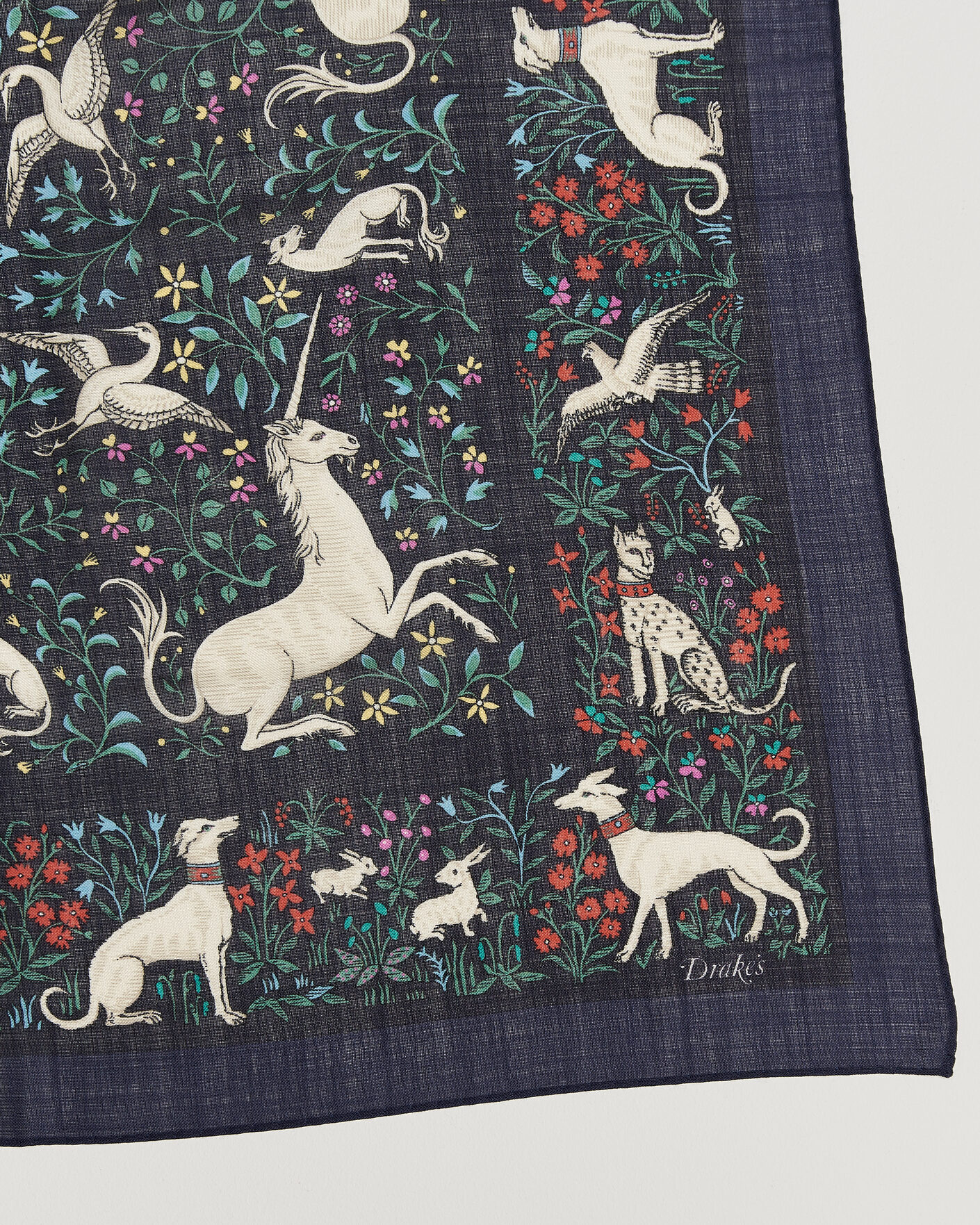 Herren | Tücher | Drake's | Unicorn Print Wool/Silk Bandana Navy