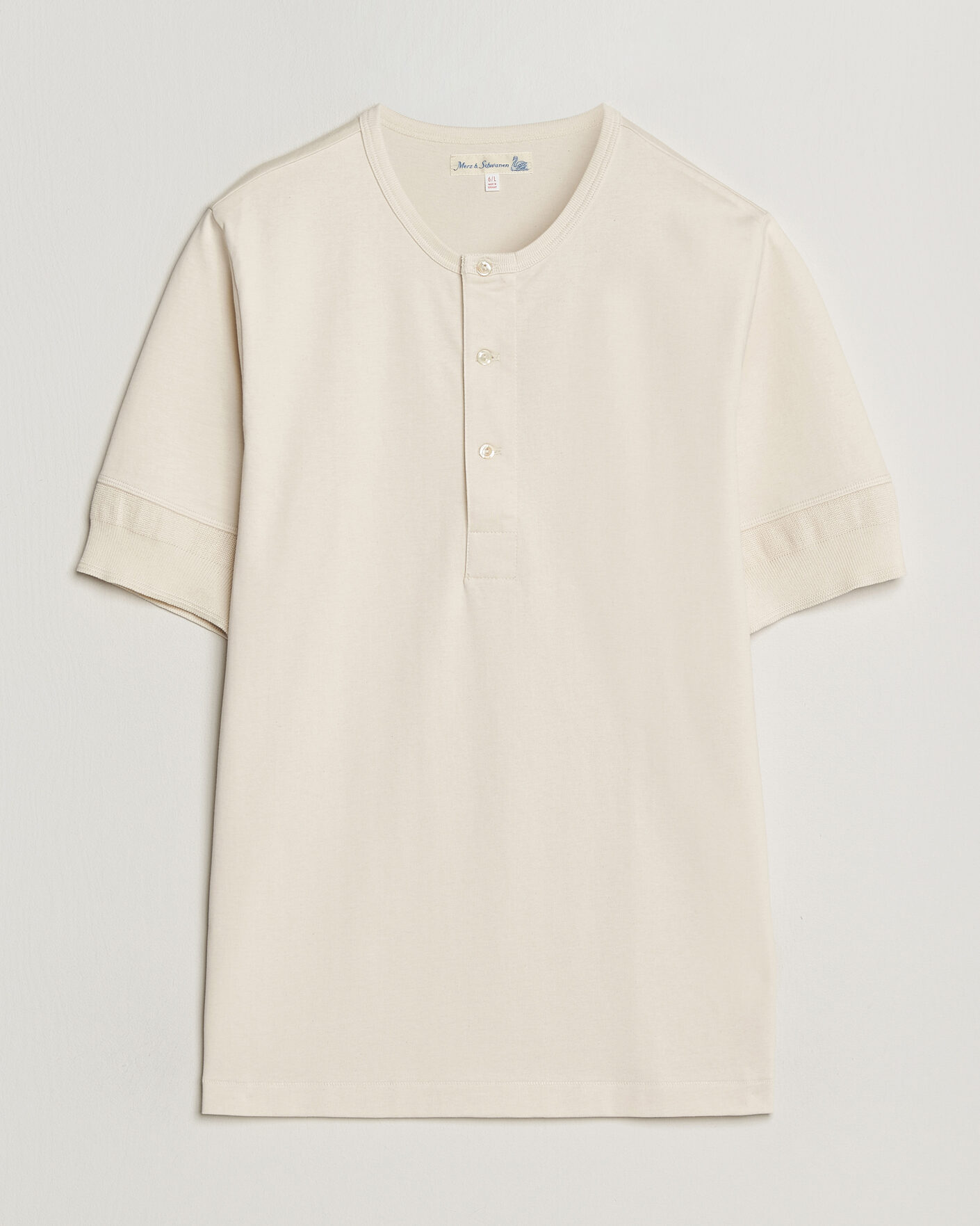 Herren | T-Shirts | Merz b. Schwanen | Classic Organic Cotton Short Sleeve Henley Nature