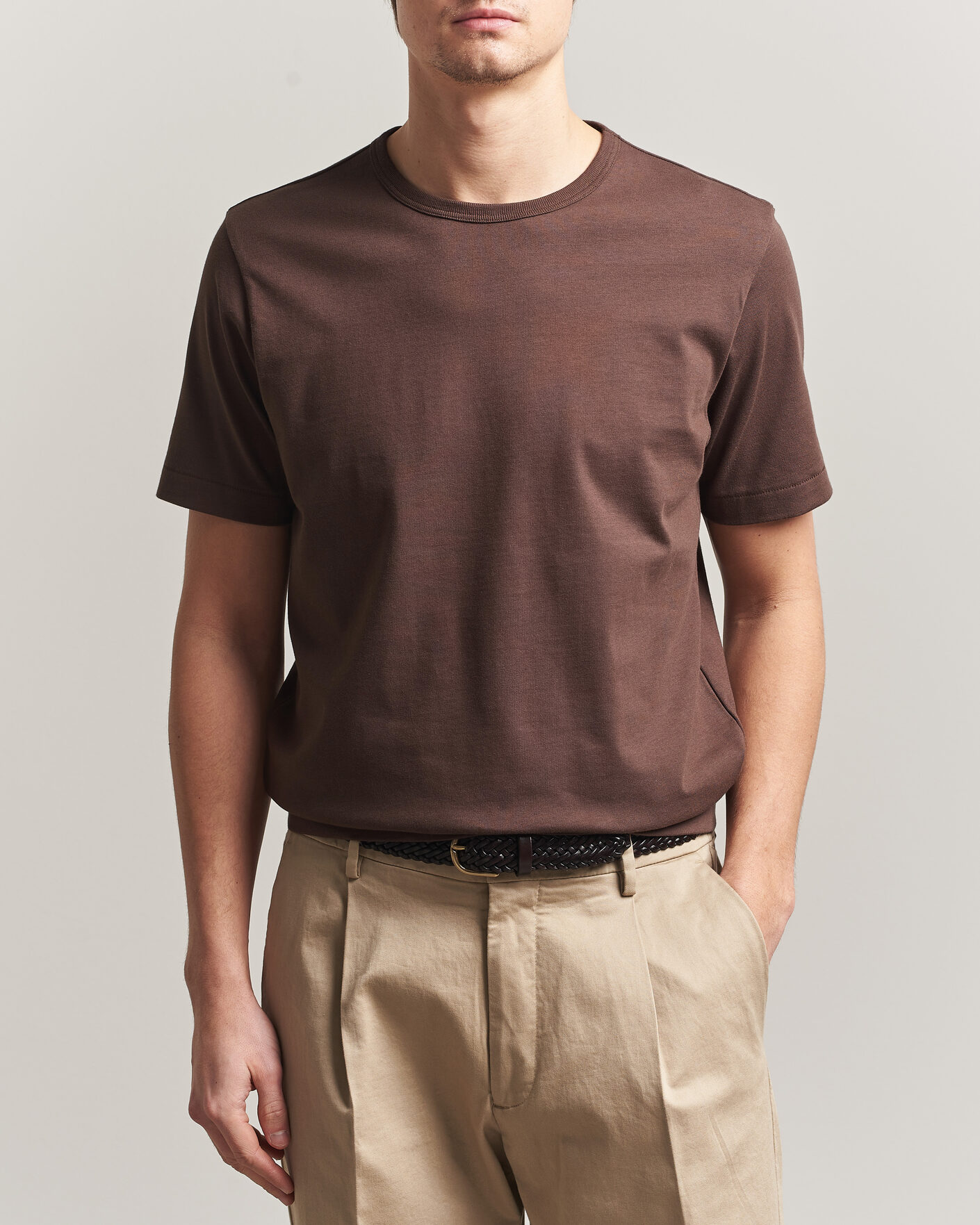 Herren | T-Shirts | Merz b. Schwanen | Classic Fit Sturdy Loopwheeled T-Shirt Chocolate