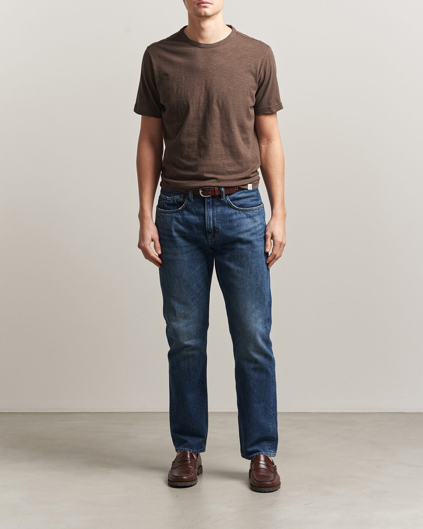 Herren | T-Shirts | Merz b. Schwanen | Organic Pima Cotton Slub Crew Neck T-Shirt Chocolate