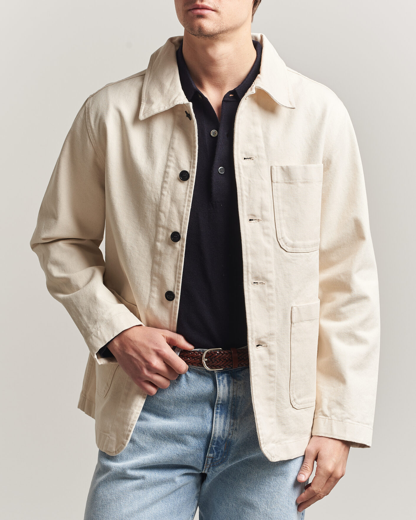 Herren | Hemden | Merz b. Schwanen | Worker Cotton Twill Overshirt Nature