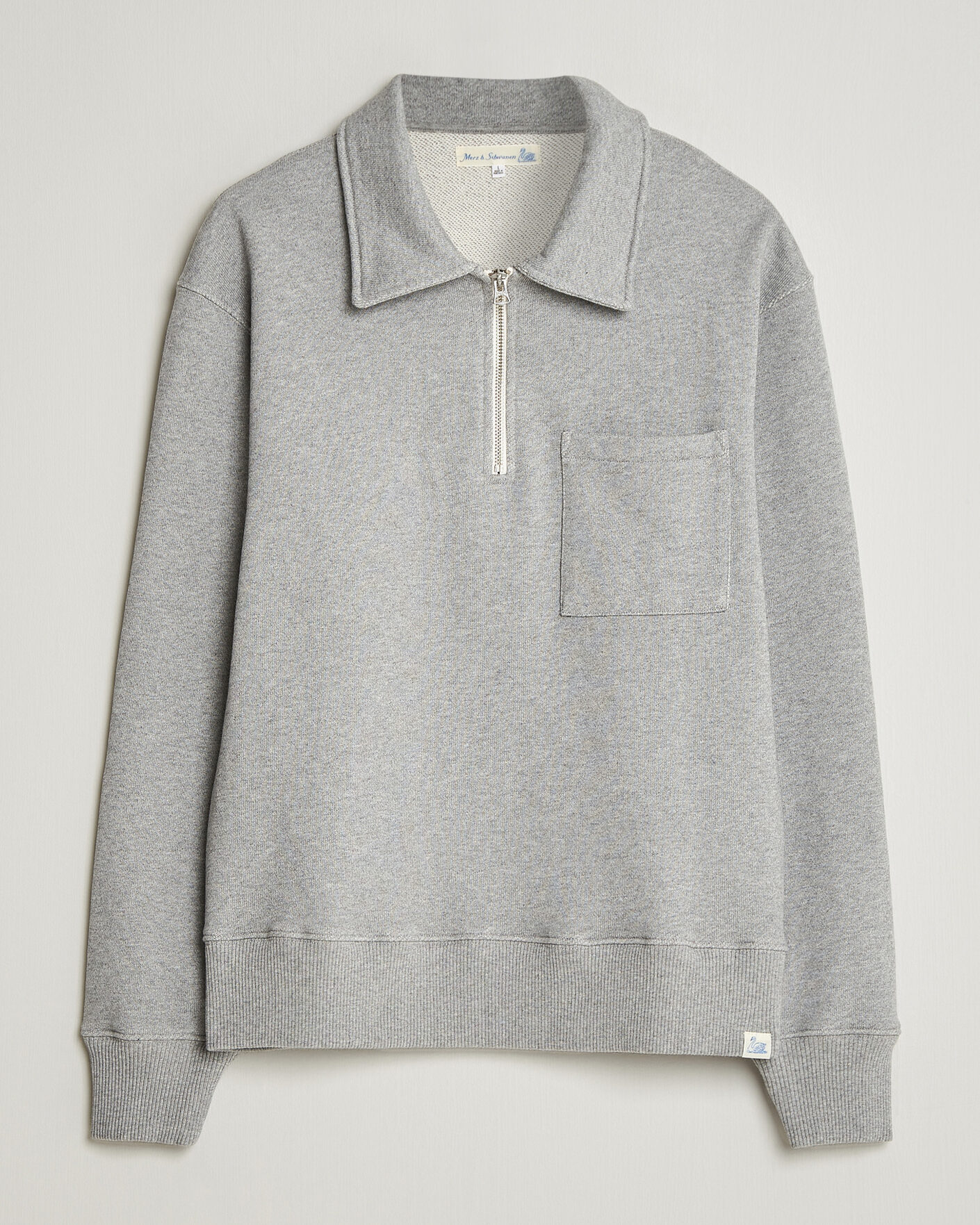 Herren | Pullover | Merz b. Schwanen | Classic Fit Authentic Fleece Half Zip Grey Melange