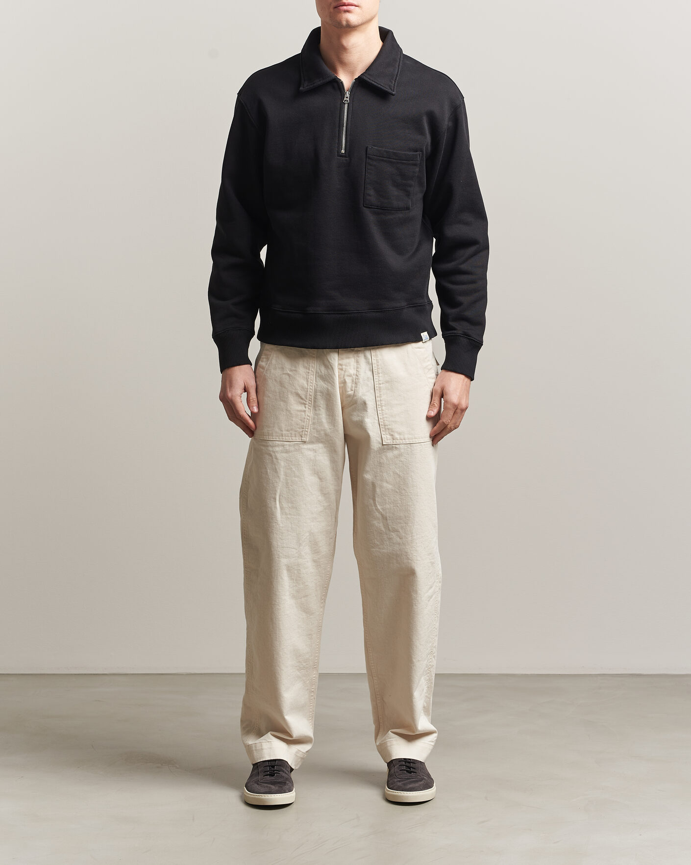 Herren | Pullover | Merz b. Schwanen | Classic Fit Authentic Fleece Half Zip Black