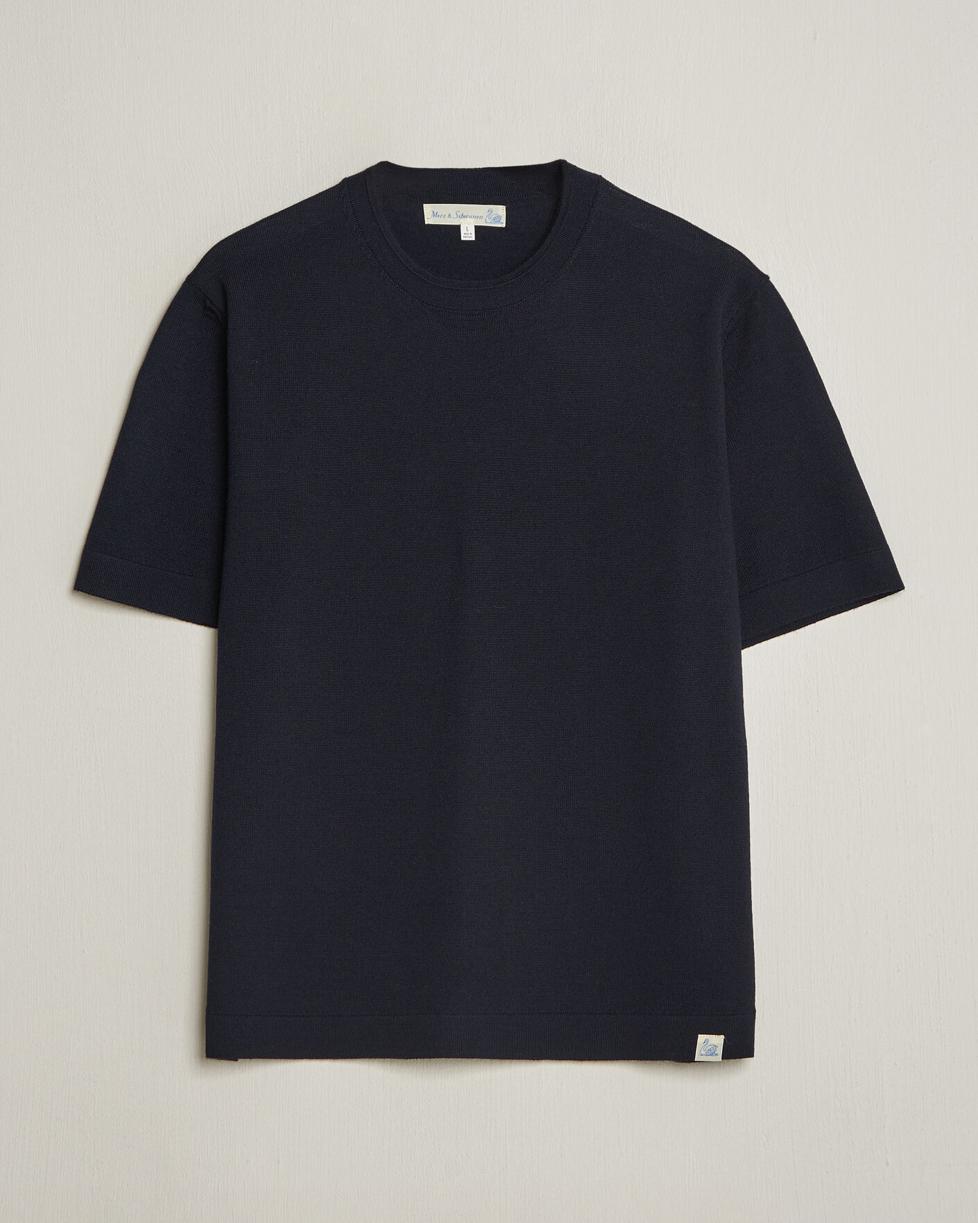 Herren | T-Shirts | Merz b. Schwanen | Relaxed Fit Merino Knitted T-Shirt Dark Navy