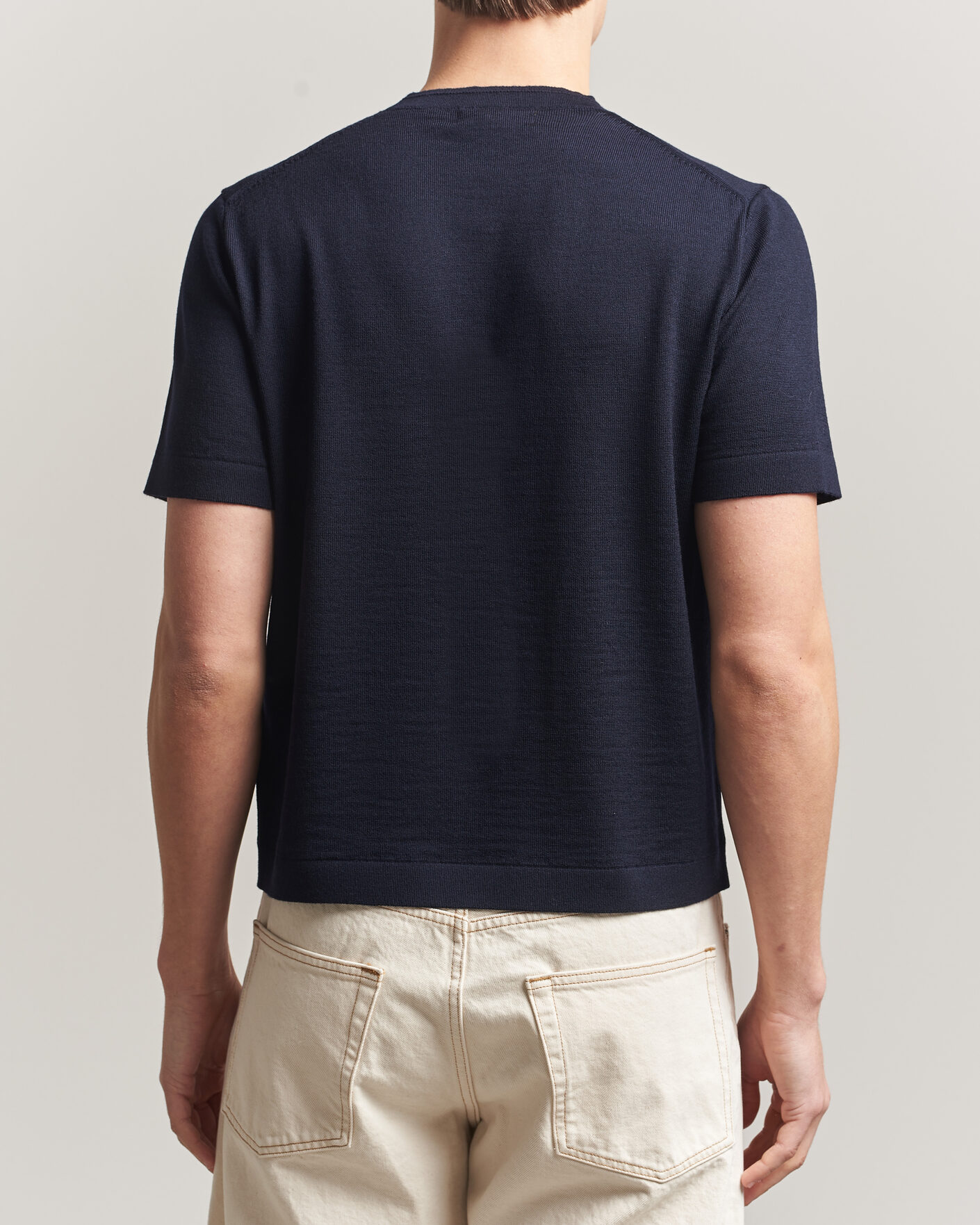 Herren | T-Shirts | Merz b. Schwanen | Relaxed Fit Merino Knitted T-Shirt Dark Navy