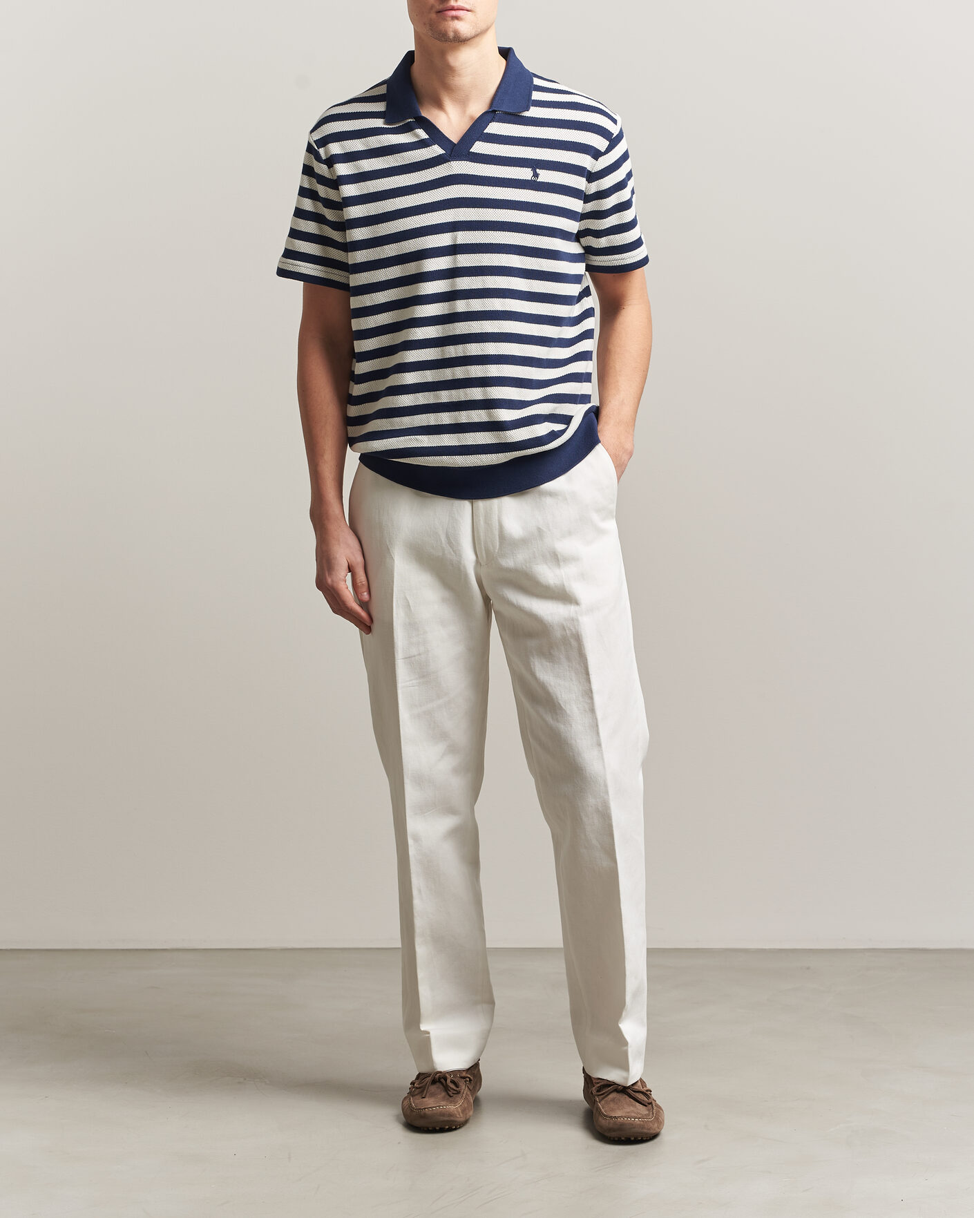 Herren | Poloshirts | Polo Ralph Lauren | Cotton Texture Striped Polo Newport Navy/Cream