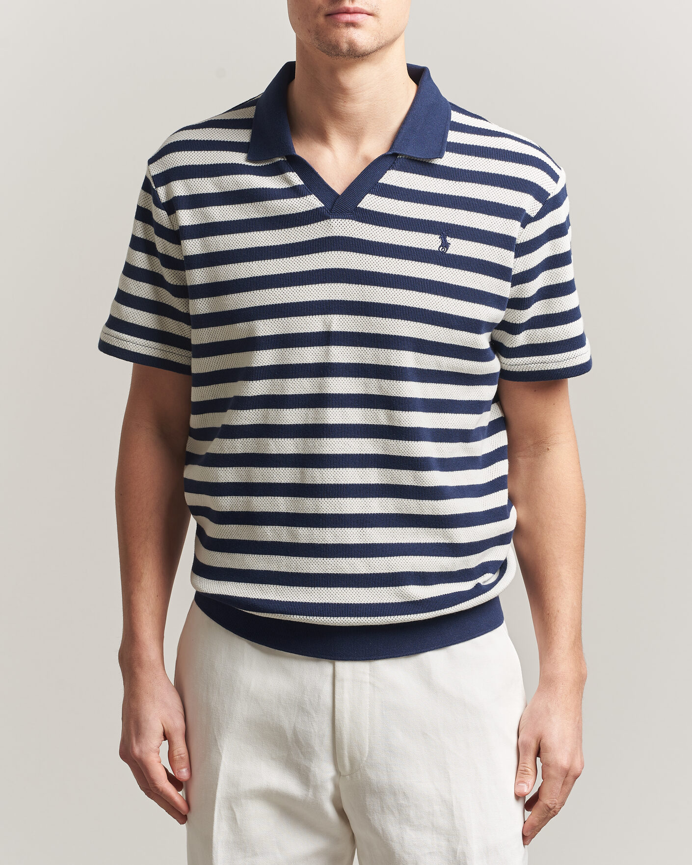Herren | Poloshirts | Polo Ralph Lauren | Cotton Texture Striped Polo Newport Navy/Cream