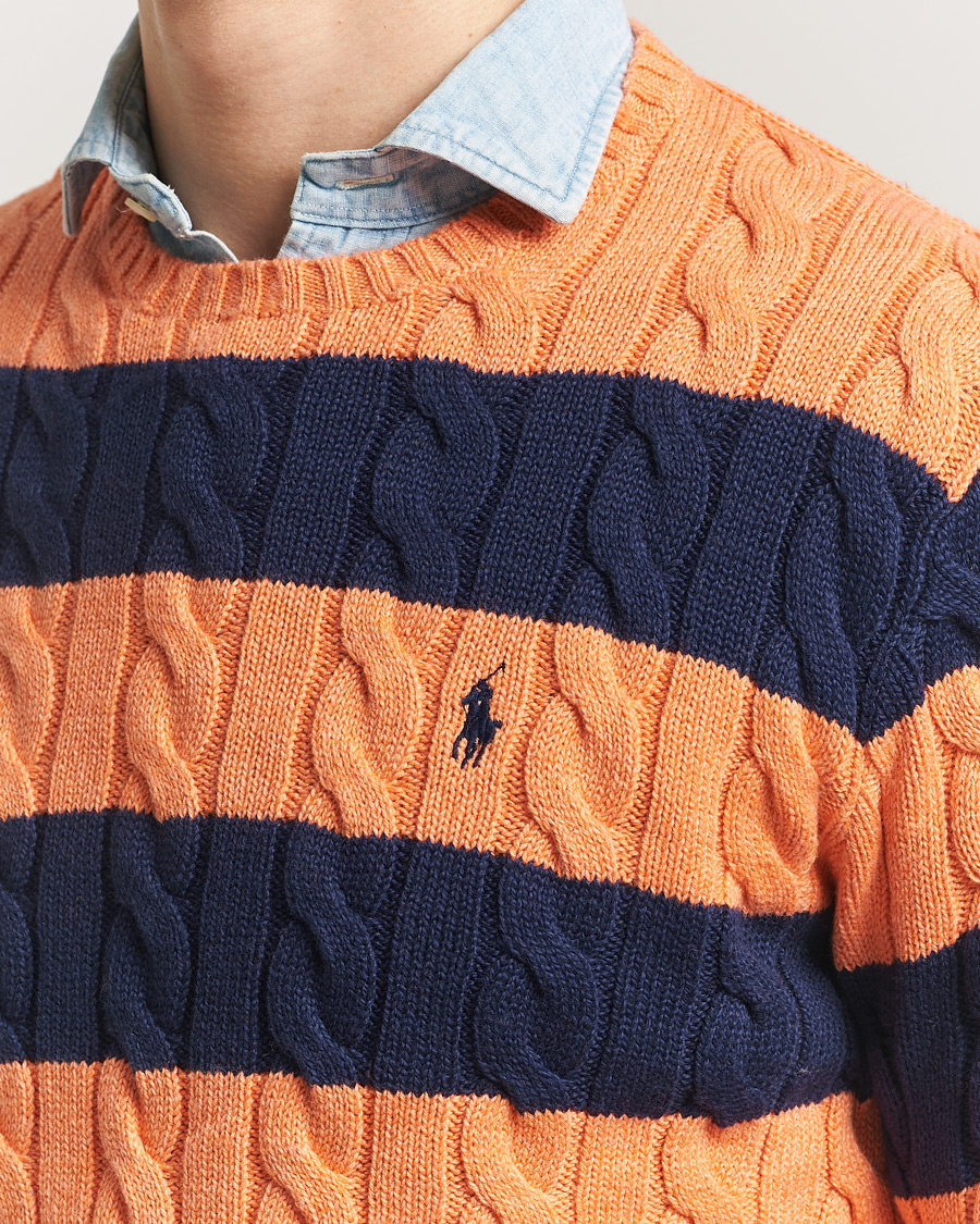 Herren | Pullover | Polo Ralph Lauren | Striped Cotton Cable Sweater Orange Navy Combo