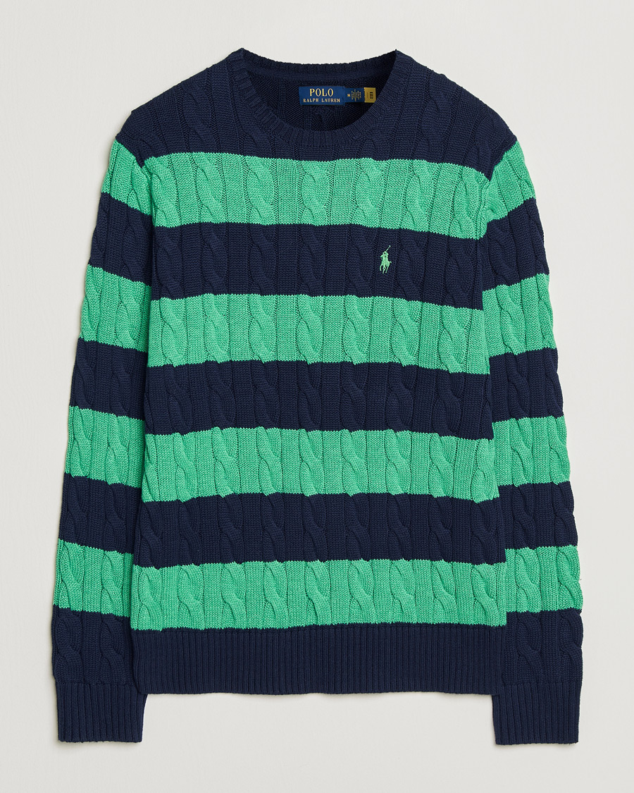 Herren | Pullover | Polo Ralph Lauren | Striped Cotton Cable Sweater Navy Green Combo