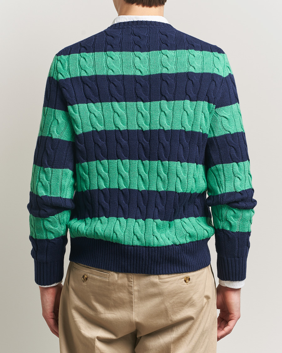 Herren | Pullover | Polo Ralph Lauren | Striped Cotton Cable Sweater Navy Green Combo