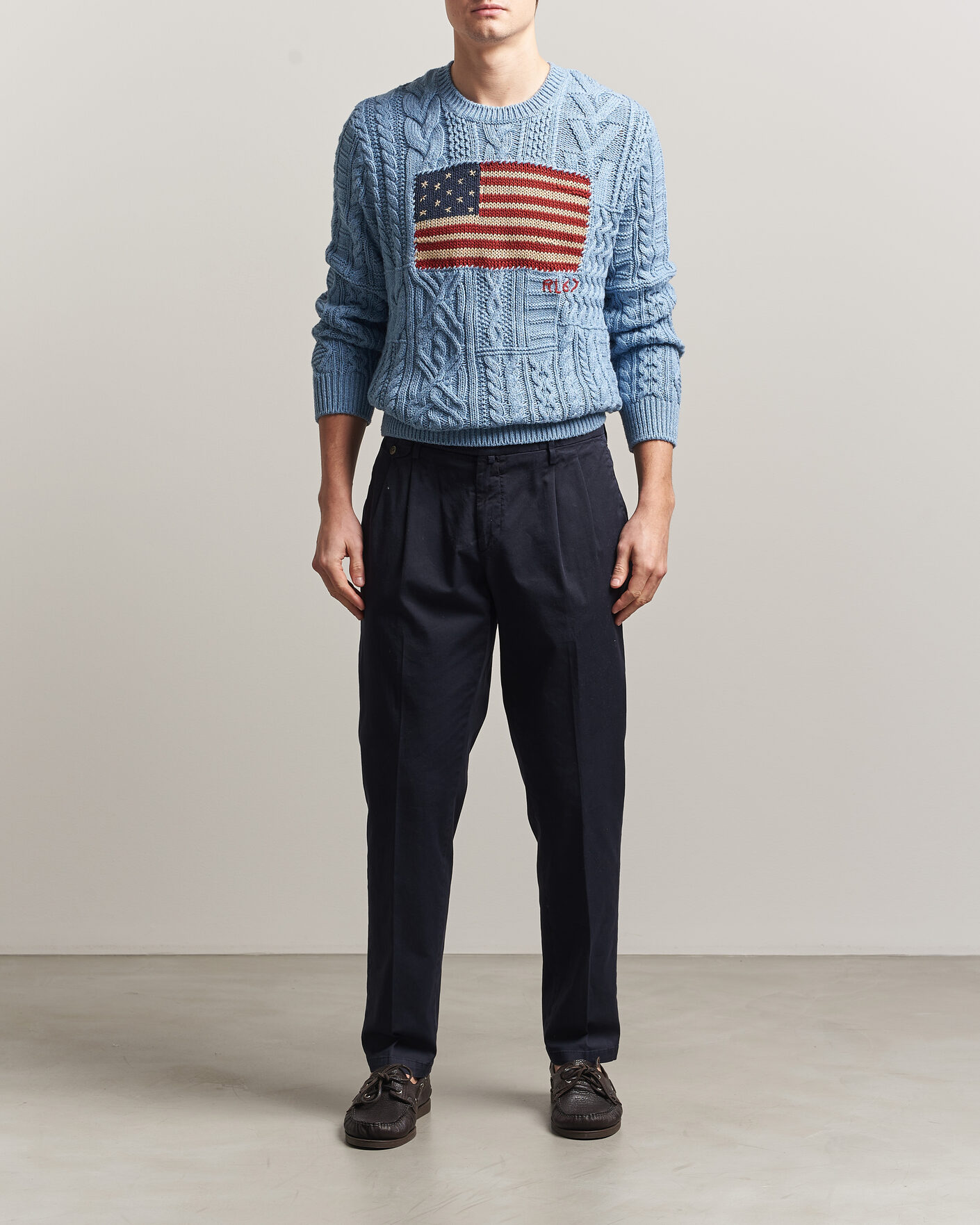 Herren | Pullover | Polo Ralph Lauren | Cotton Flag Sweater Light Blue Combo