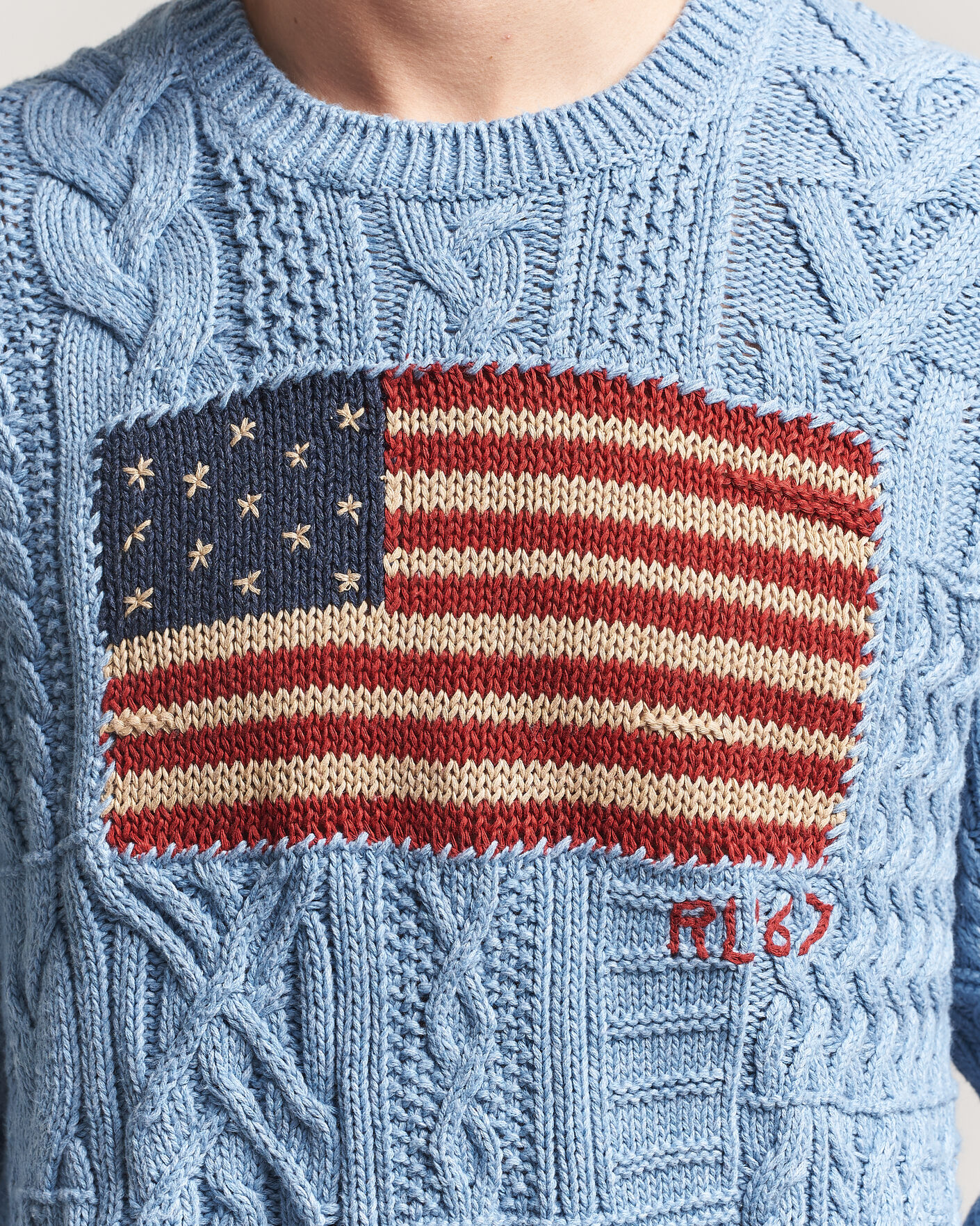 Herren | Pullover | Polo Ralph Lauren | Cotton Flag Sweater Light Blue Combo
