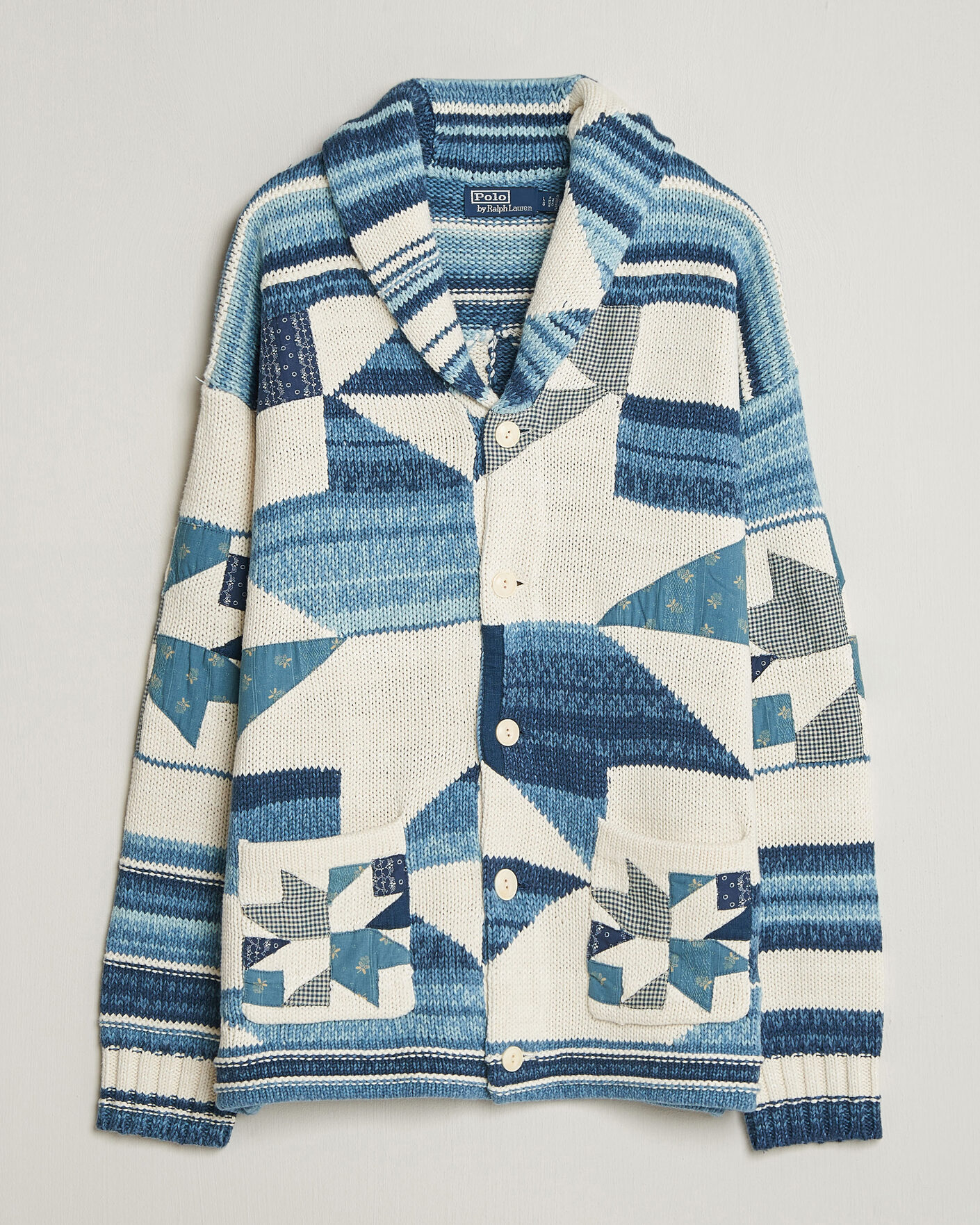 Herren | Pullover | Polo Ralph Lauren | Cotton Linen Cardigan Cream Blue Combo