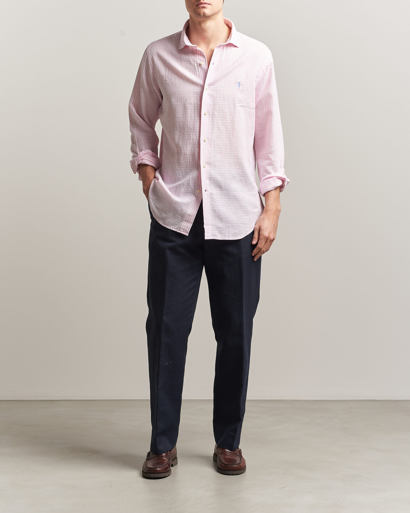Herren |  | Polo Ralph Lauren | Cotton/Linen Seersucker Shirt Pink/White