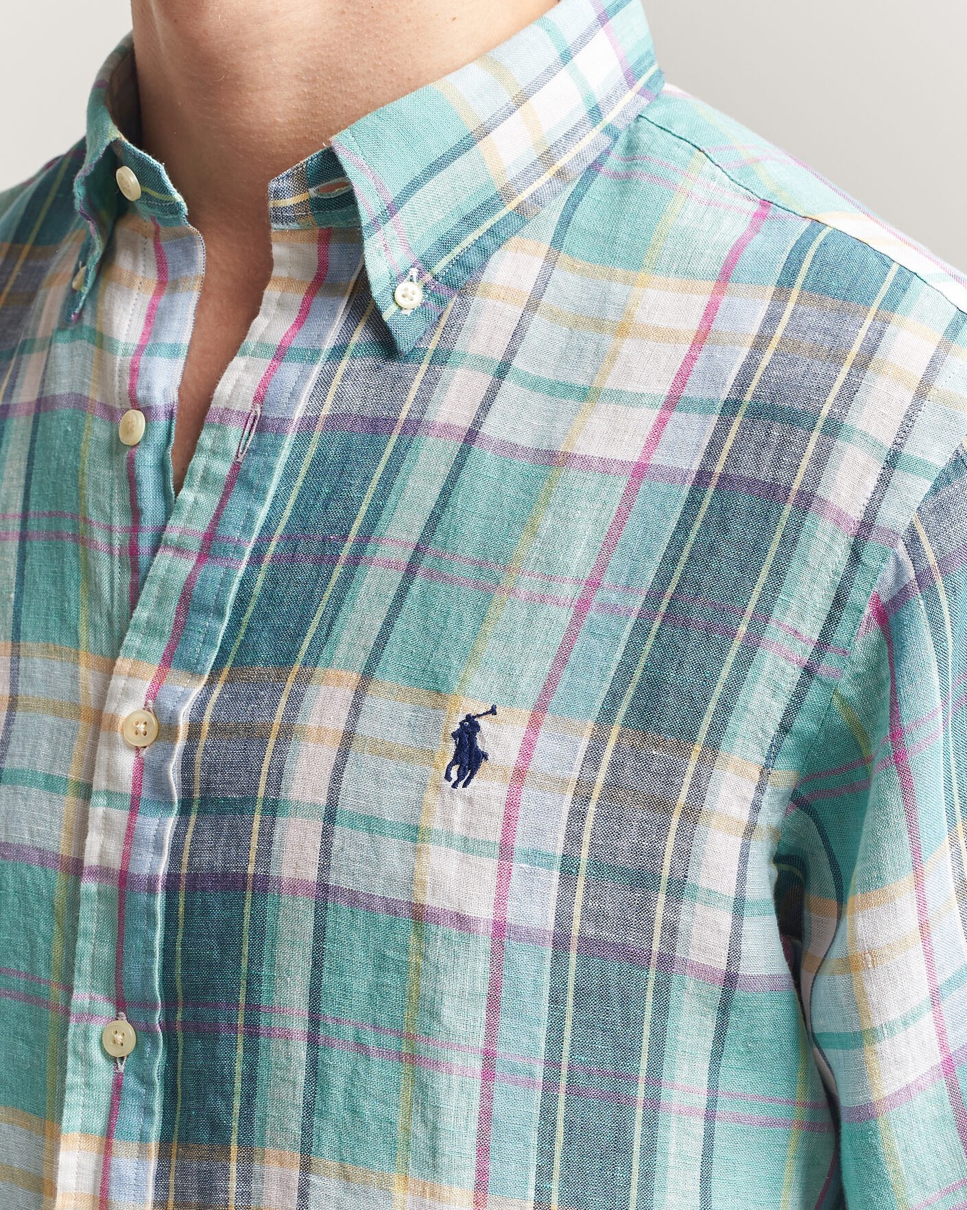 Herren | Hemden | Polo Ralph Lauren | Custom Fit Check Linen Shirt Green/Blue/White