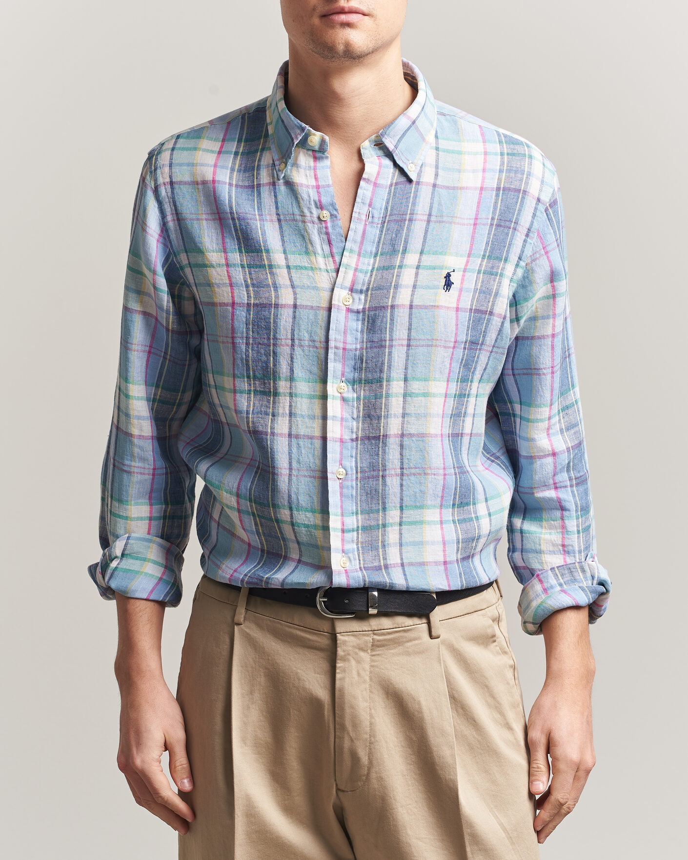 Herren | Hemden | Polo Ralph Lauren | Custom Fit Check Linen Shirt Blue/White