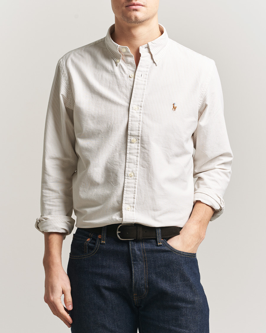 Herren | Hemden | Polo Ralph Lauren | Custom Fit Micro Striped Oxford Shirt Beige