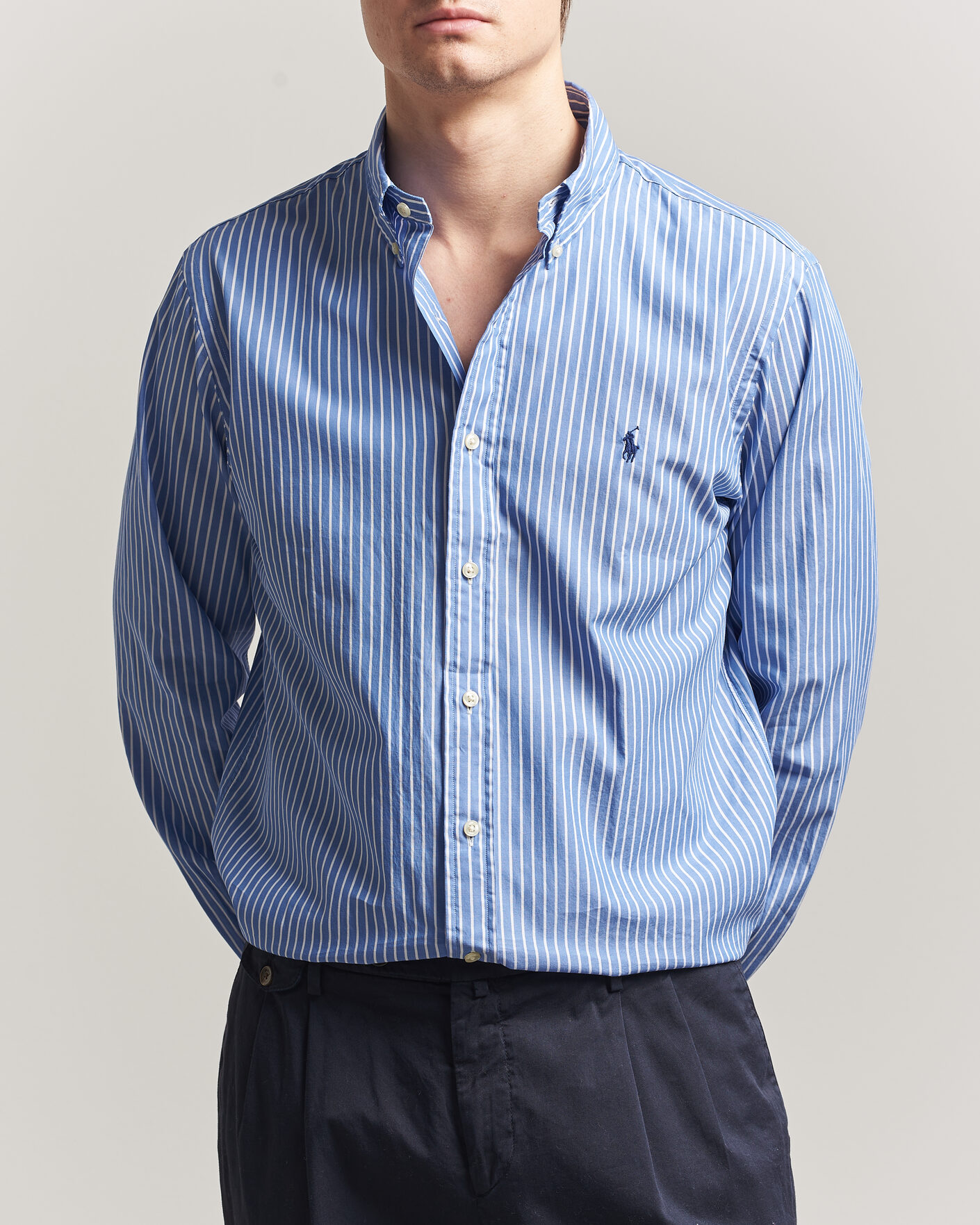 Herren | Hemden | Polo Ralph Lauren | Custom Fit Poplin Striped Shirt Medium Blue