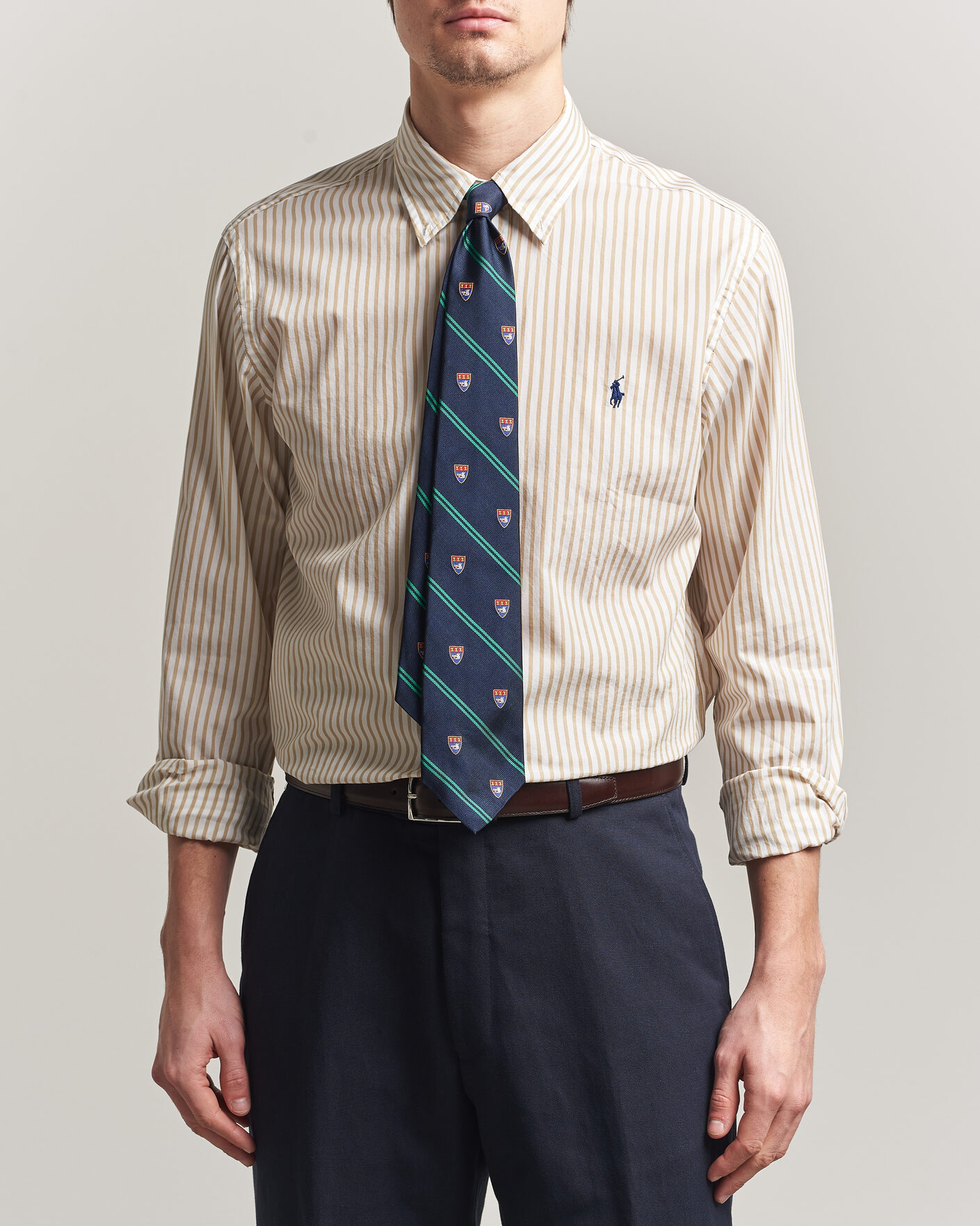 Herren | Hemden | Polo Ralph Lauren | Custom Fit Poplin Striped Shirt Coastal Beige