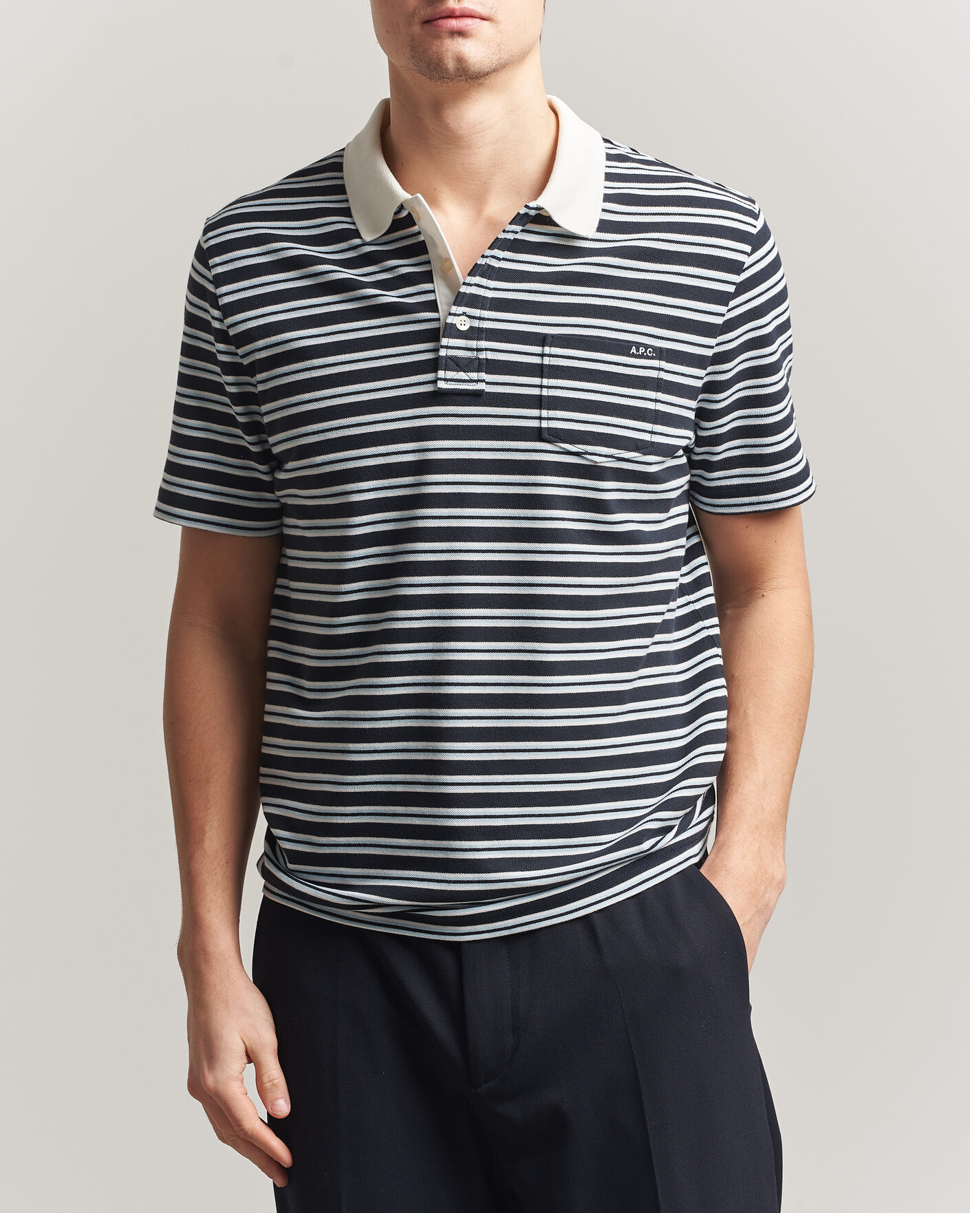 Herren | Poloshirts | A.P.C. | Oscar Striped Polo Dark Navy
