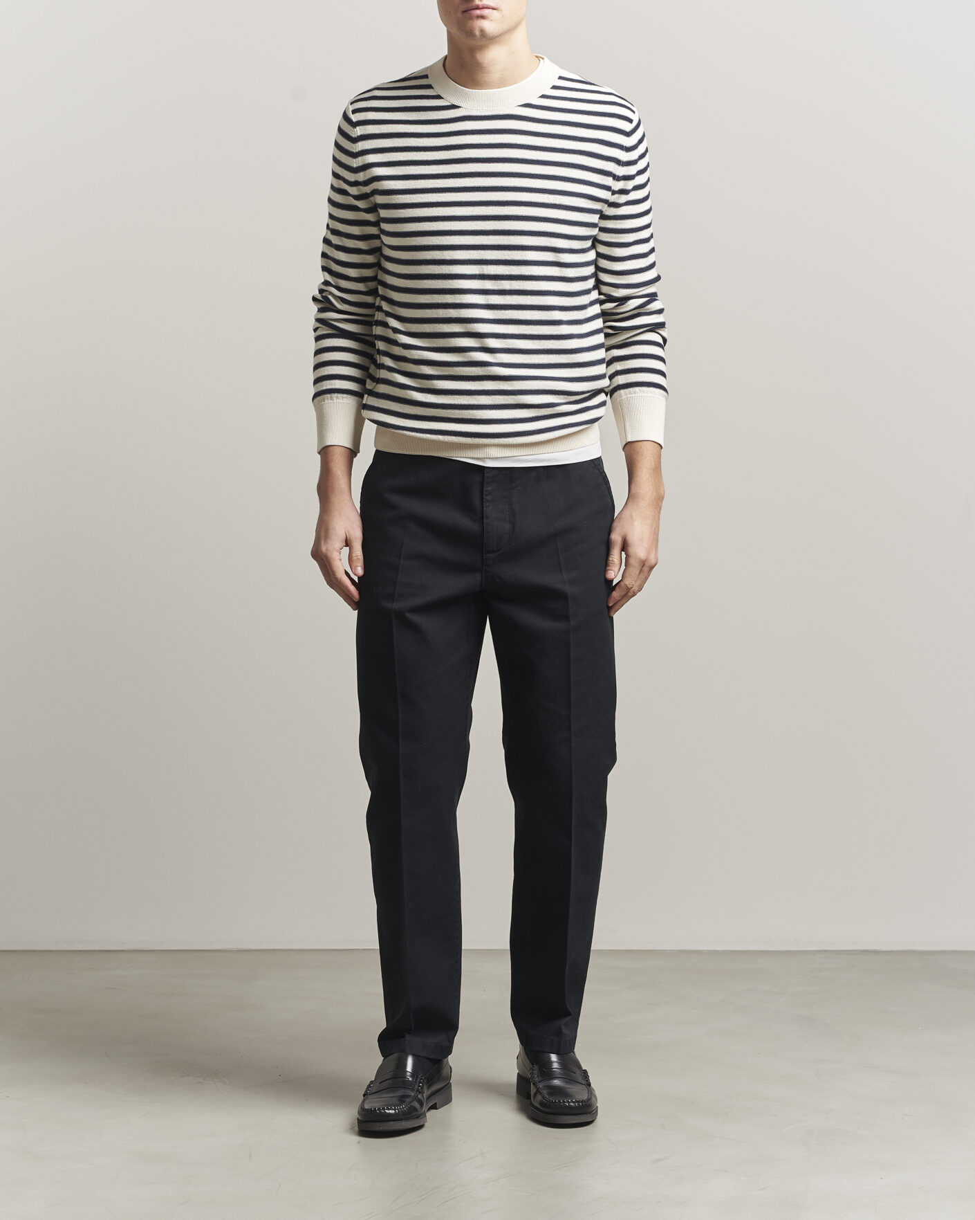 Herren | Pullover | A.P.C. | Paul Striped Knitted Sweater Ecru/Dark Navy
