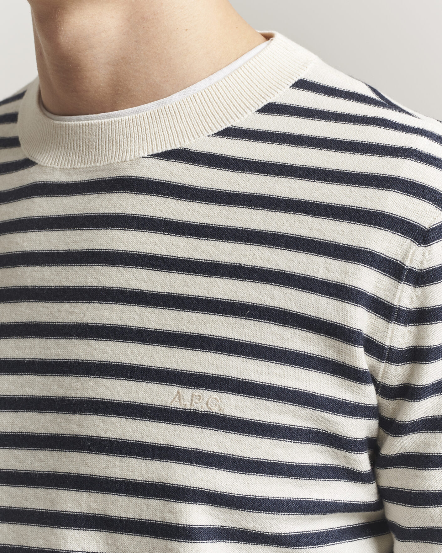 Herren | Pullover | A.P.C. | Paul Striped Knitted Sweater Ecru/Dark Navy
