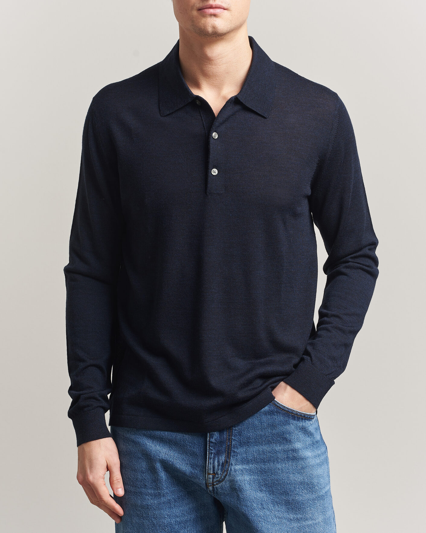 Herren | Pullover | Tiger of Sweden | Eross Merino Knitted Polo Light Ink