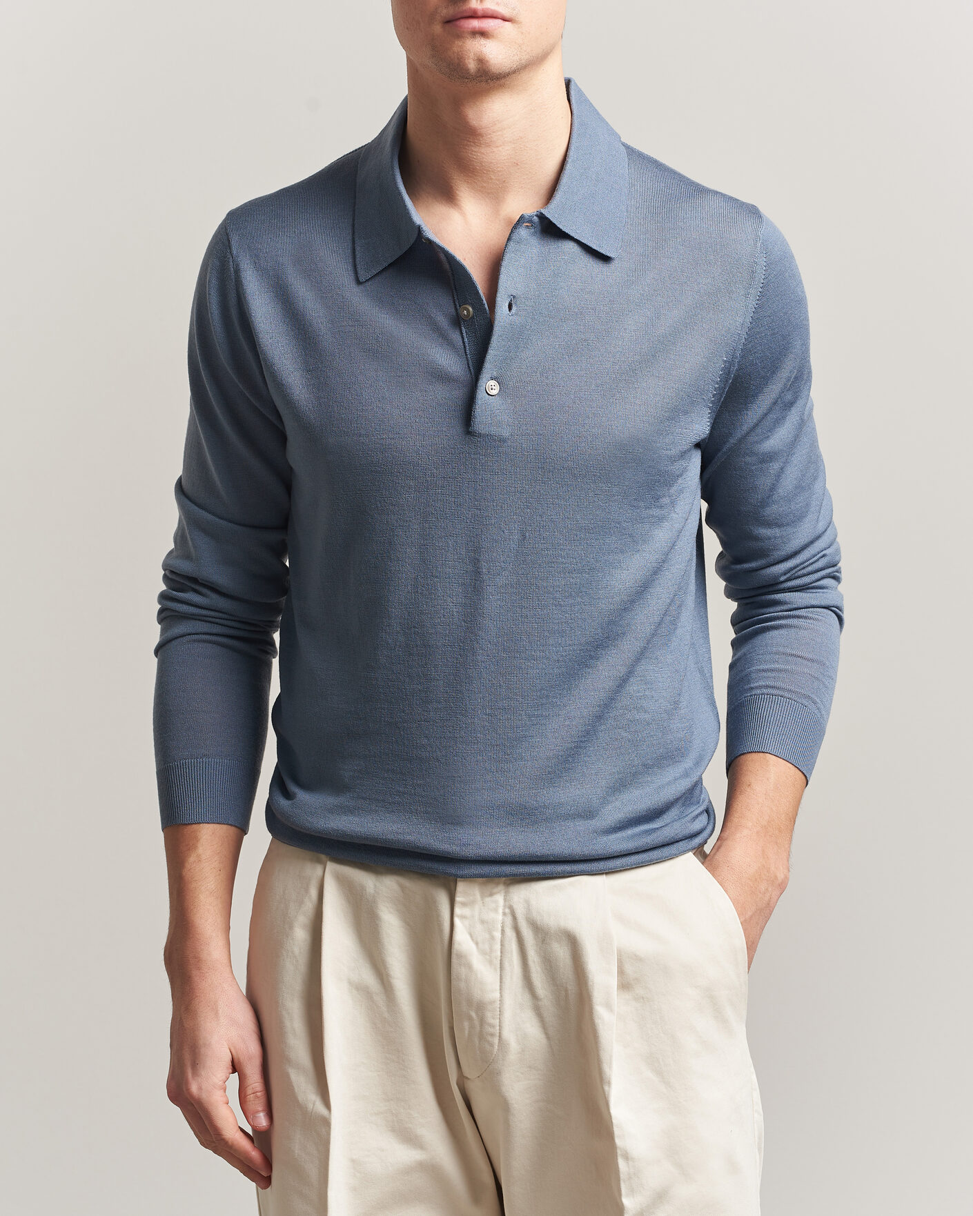 Herren | Pullover | Tiger of Sweden | Eross Merino Knitted Polo Dull Blue