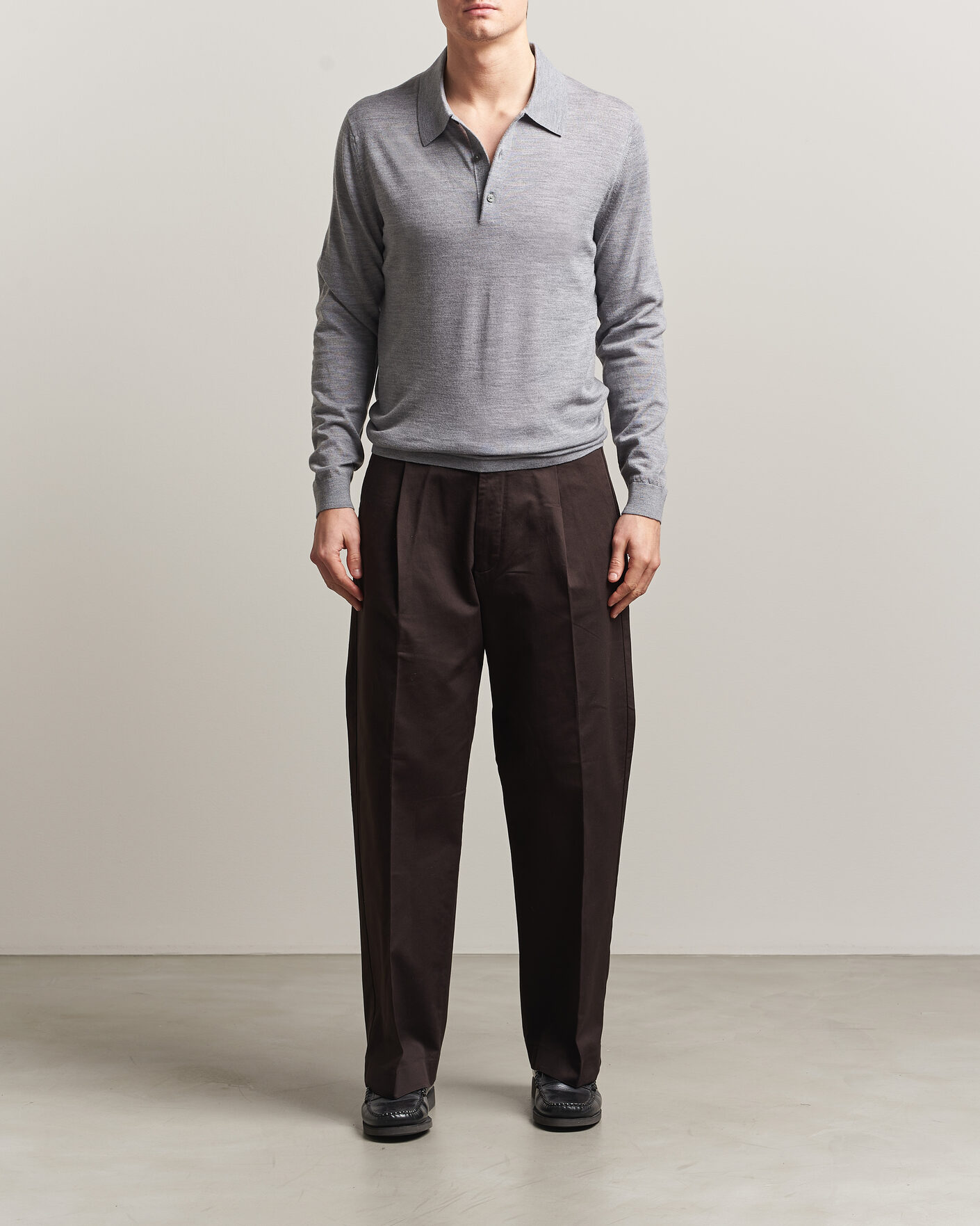 Herren | Pullover | Tiger of Sweden | Eross Merino Knitted Polo Grey Melange