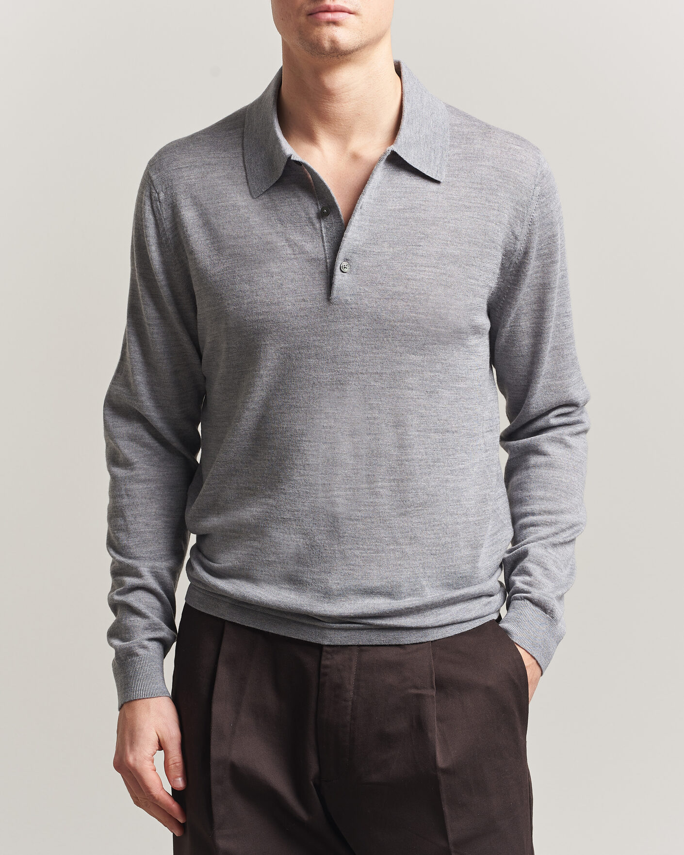 Herren | Pullover | Tiger of Sweden | Eross Merino Knitted Polo Grey Melange