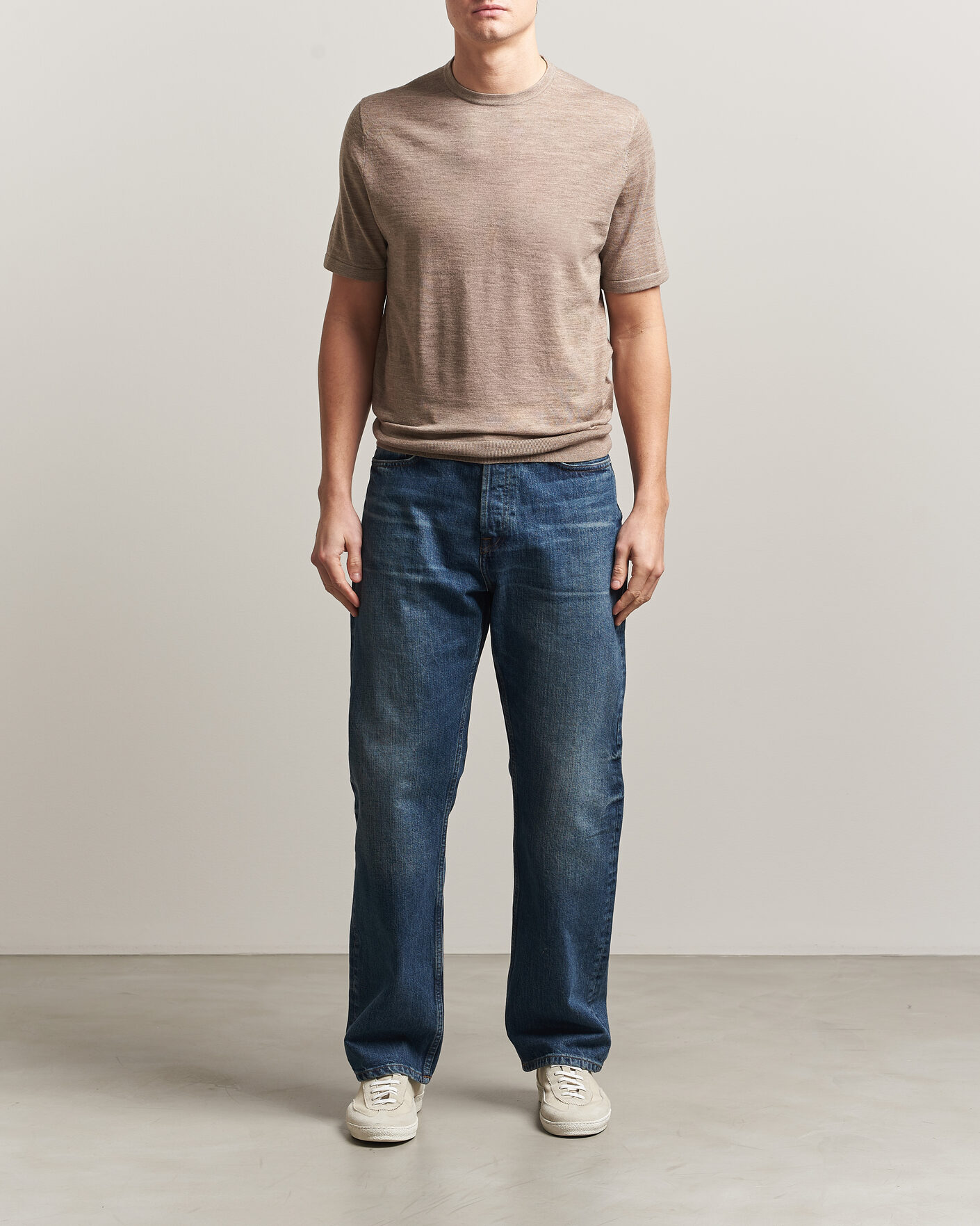 Herren | T-Shirts | Tiger of Sweden | Connor Merino Knitted T-Shirt Beige Melange