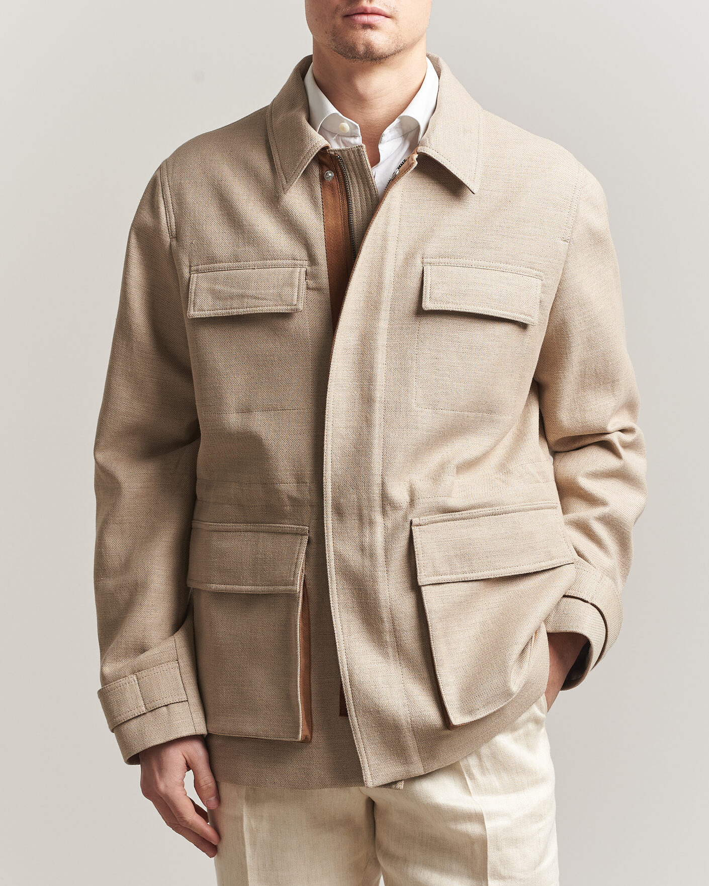 Herren | Jacken | Tiger of Sweden | Sandser Cotton/Linen Field Jacket Soft Latte