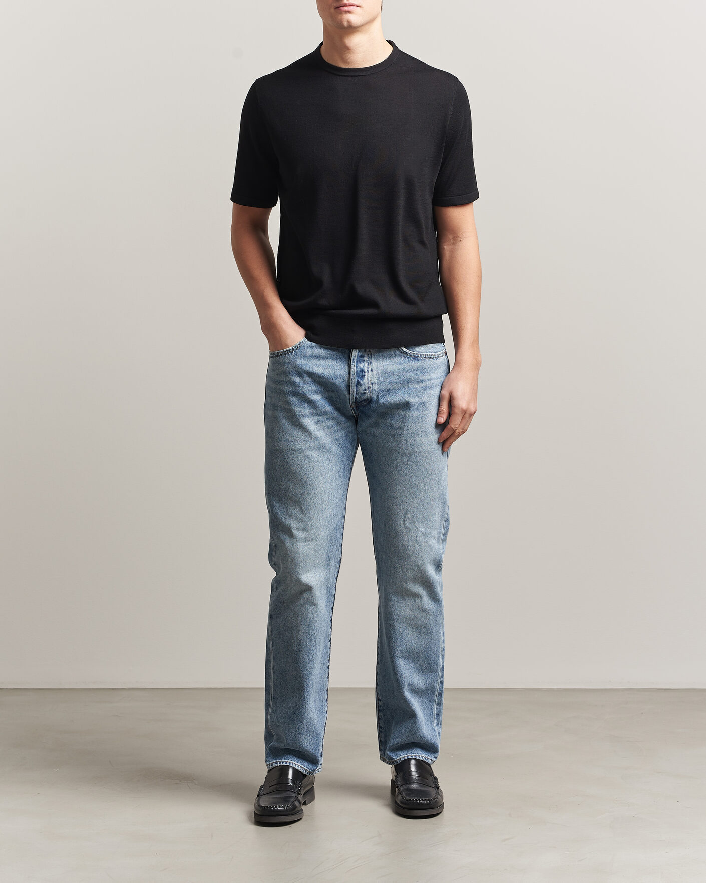 Herren | T-Shirts | Tiger of Sweden | Connor Knitted Crew Neck T-Shirt Black