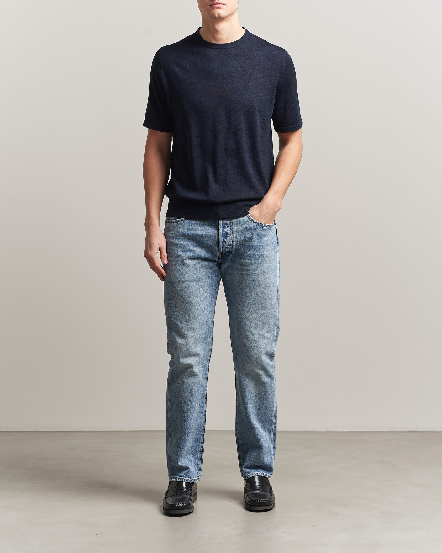 Herren | T-Shirts | Tiger of Sweden | Connor Knitted Crew Neck T-Shirt Light Ink