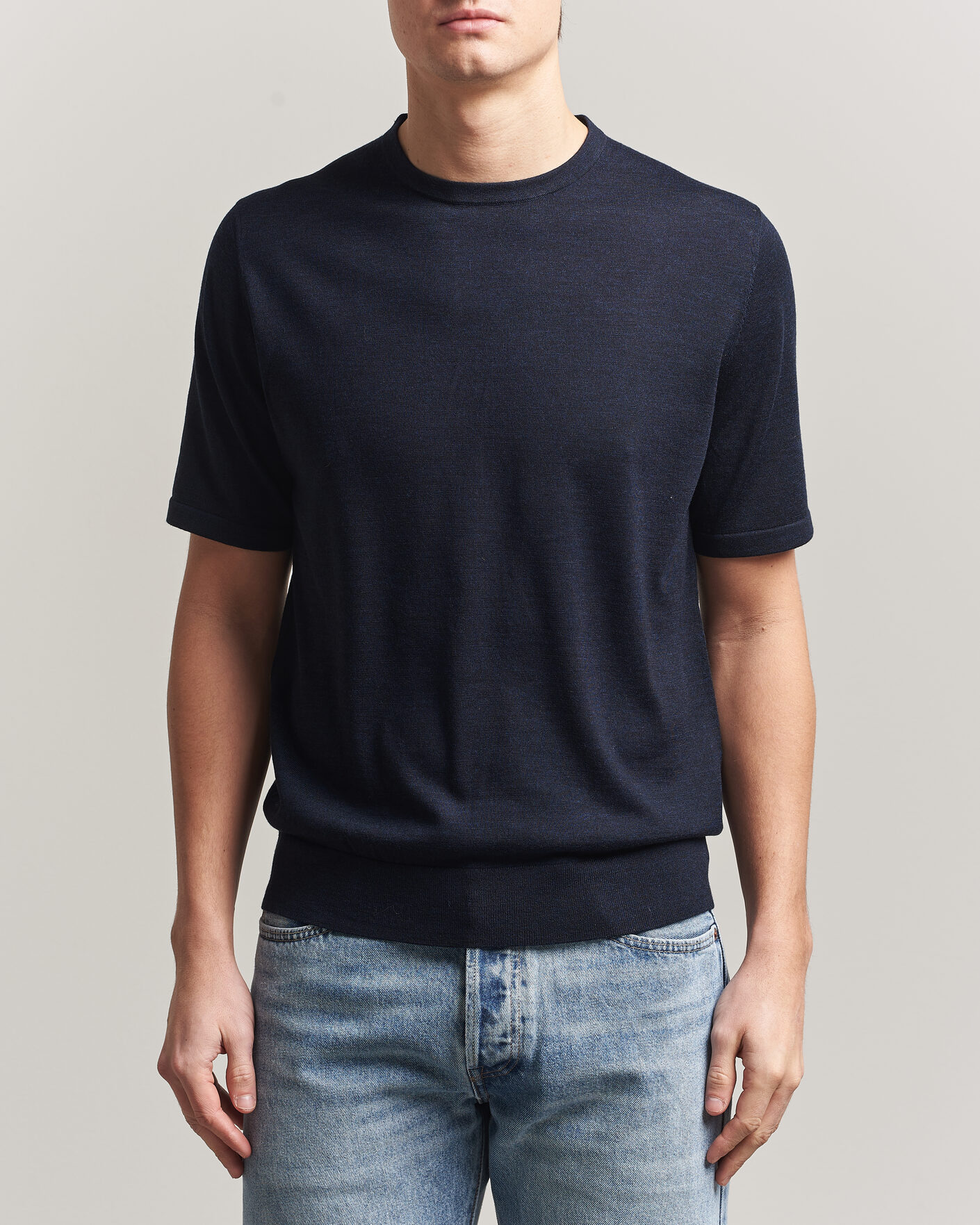 Herren | T-Shirts | Tiger of Sweden | Connor Knitted Crew Neck T-Shirt Light Ink