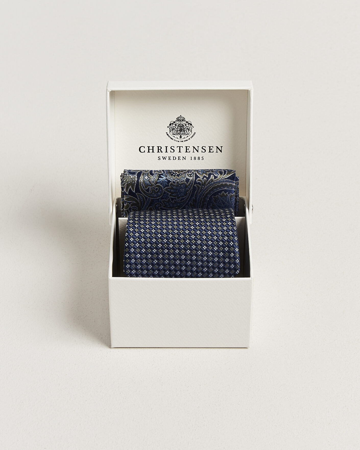 Herren | Krawatten | Amanda Christensen | Box Set Printed Silk 8cm Tie With Pocket Square Navy/Green