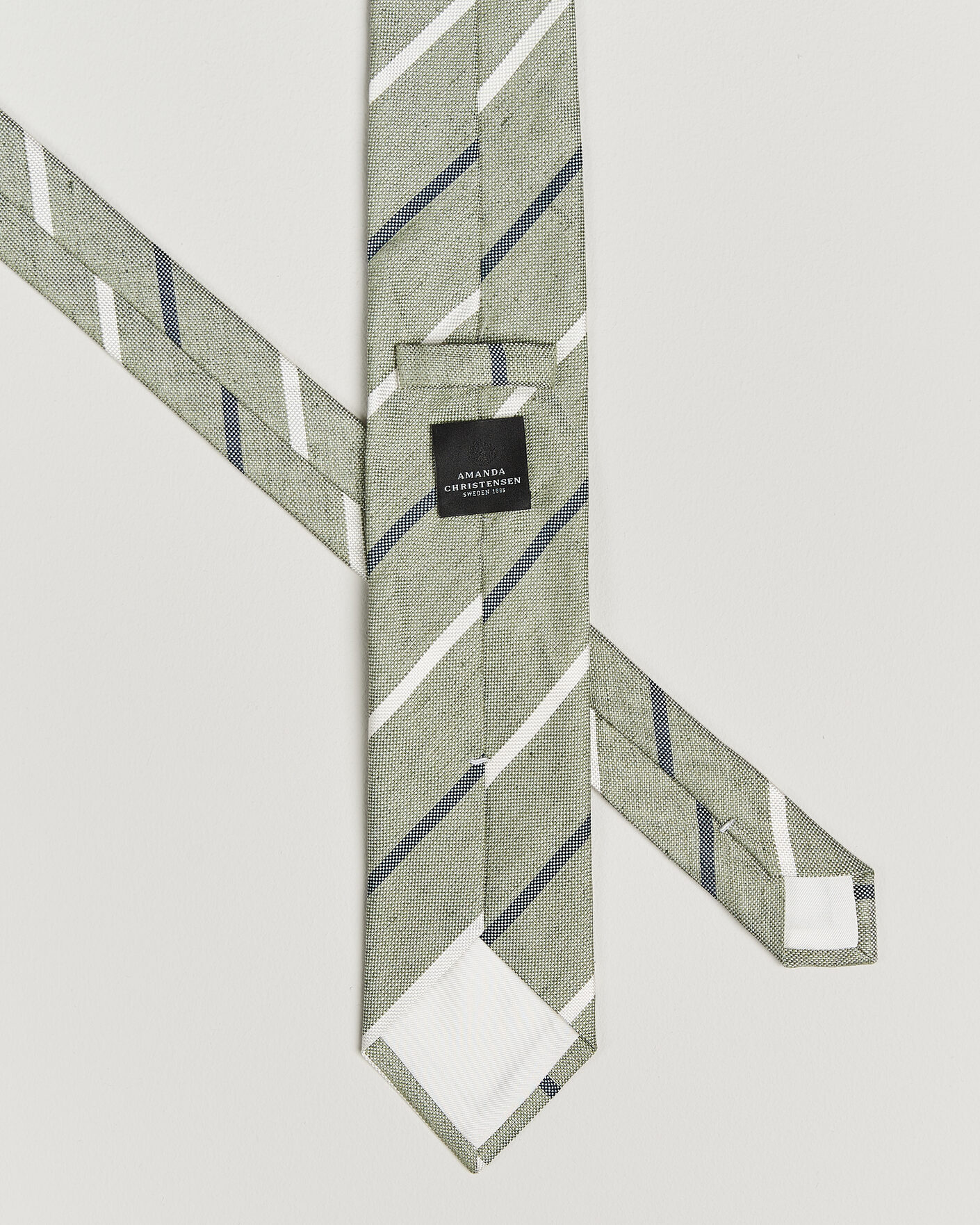 Herren | Krawatten | Amanda Christensen | Silk/Linen 8cm Striped Tie Green