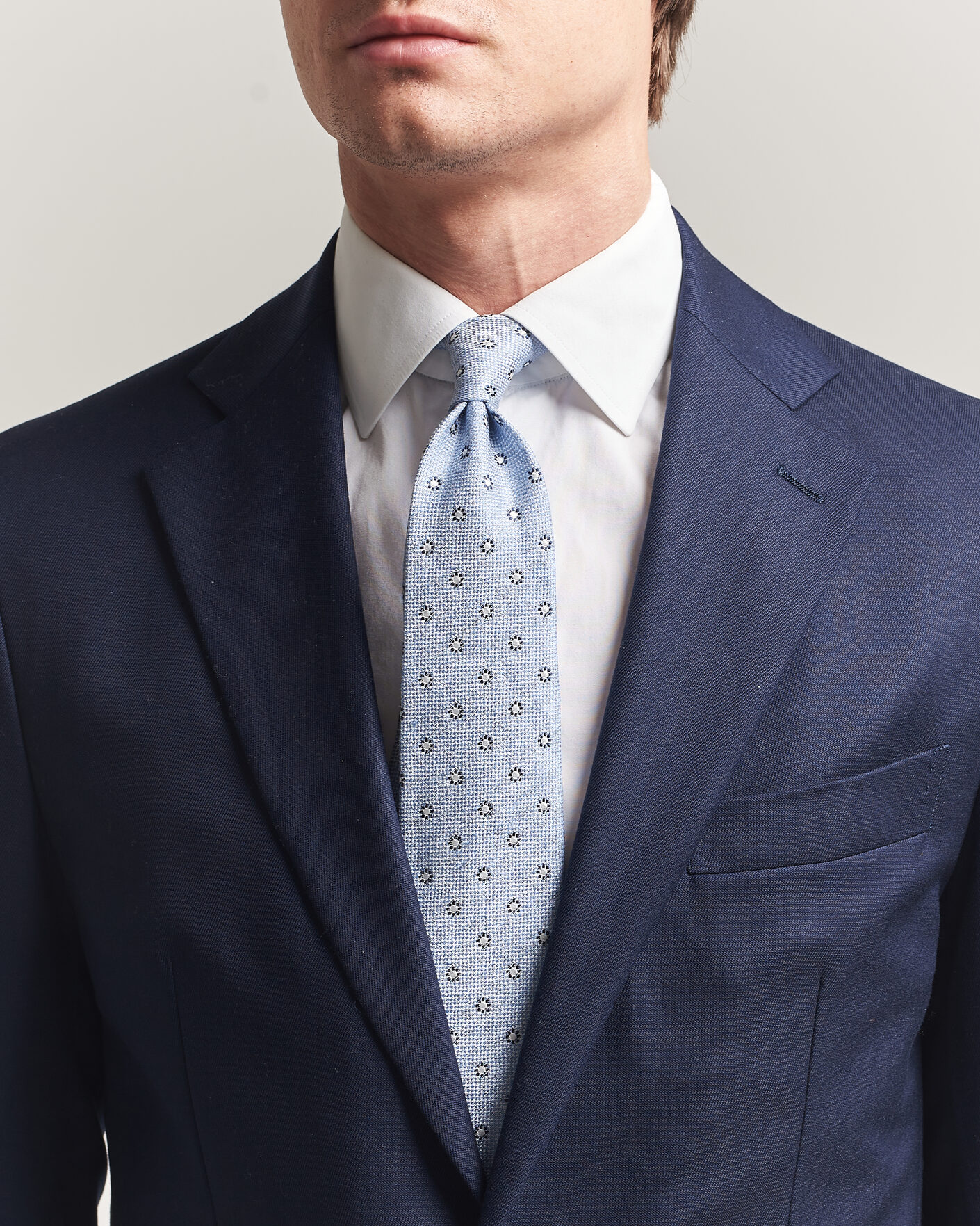 Herren | Krawatten | Amanda Christensen | Silk/Linen 8cm Flower Tie Blue