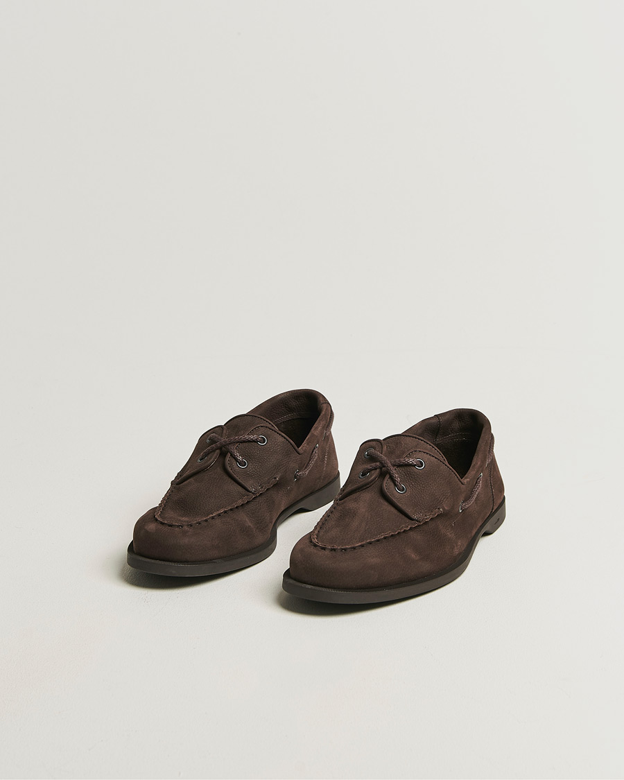 Herren | Segelschuhe | John Lobb | Foil Boat Shoes Dark Brown Nubuck
