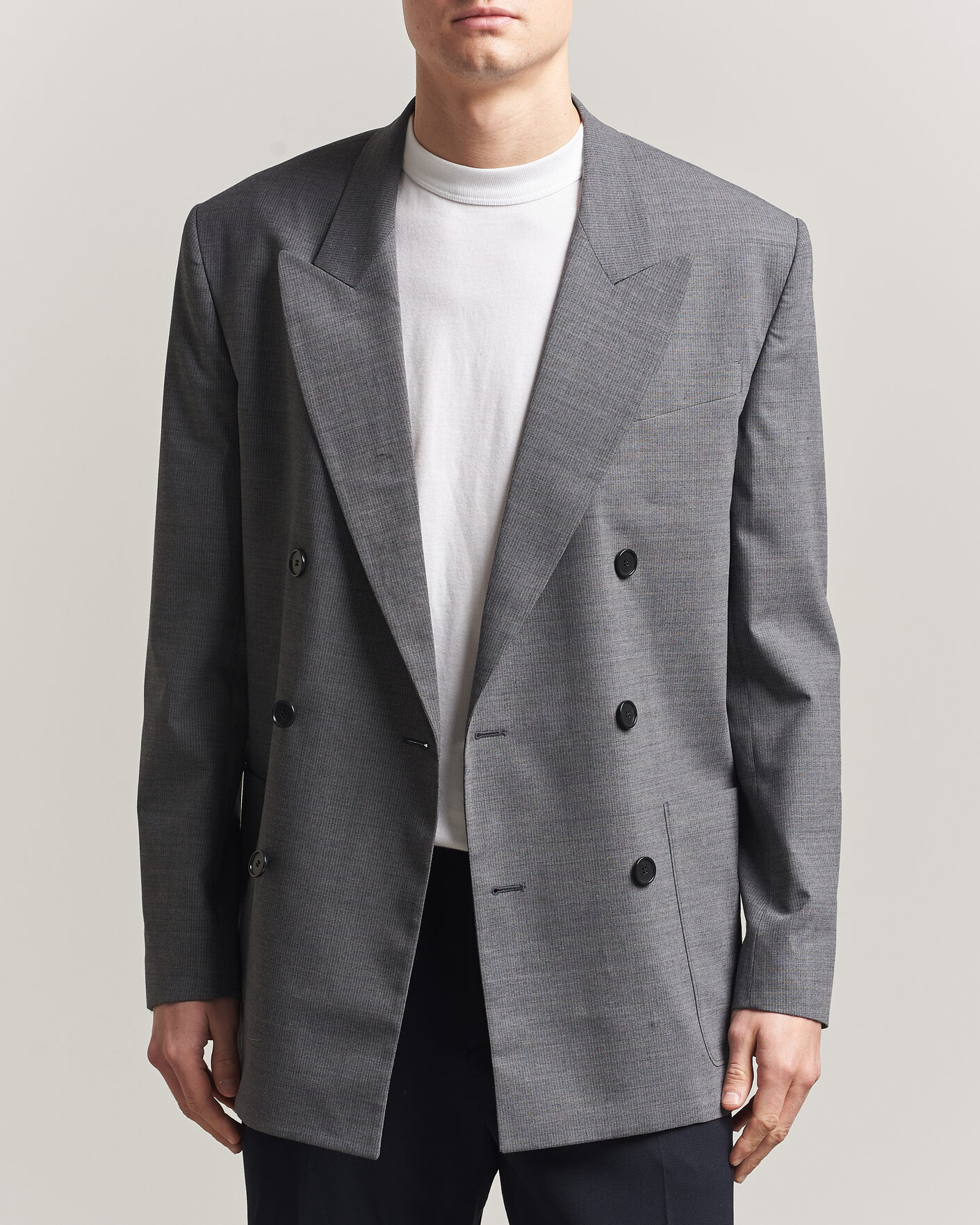 Herren | Sakkos | Filippa K | Michael Wool Pinstriped Double Breasted Blazer Mid Grey