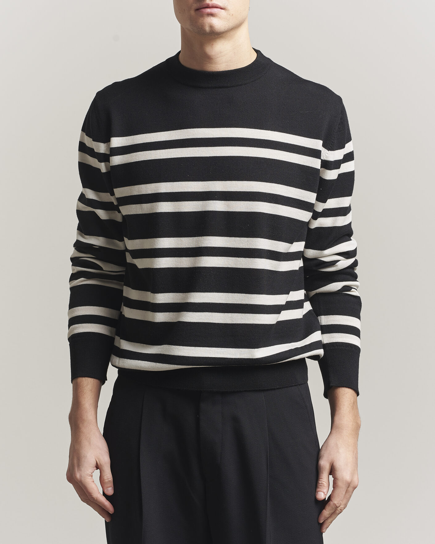 Herren | Pullover | Filippa K | Merino Knitted Striped Sweater Black/White