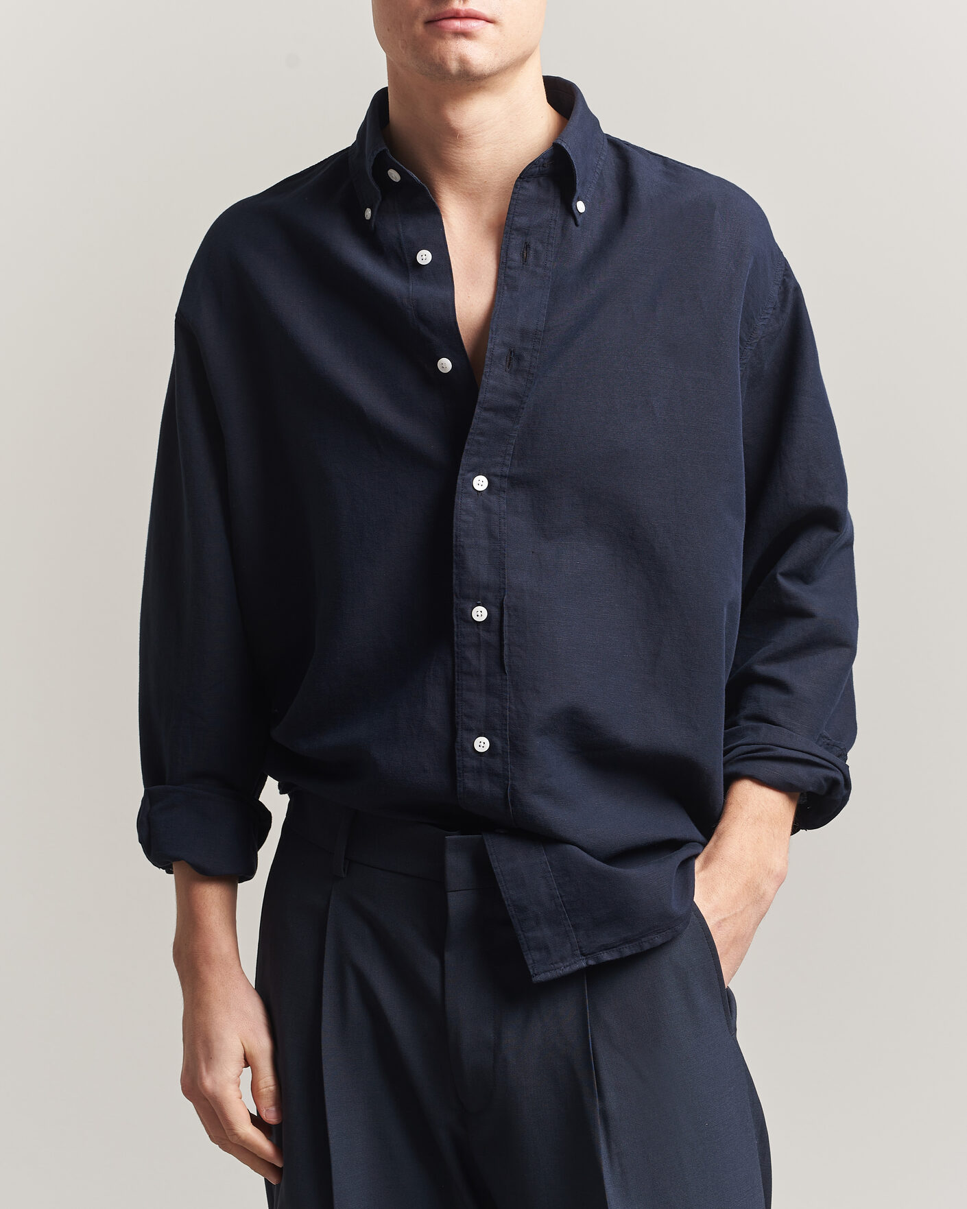 Herren | Hemden | Filippa K | Relaxed Cotton/Linen Shirt Navy