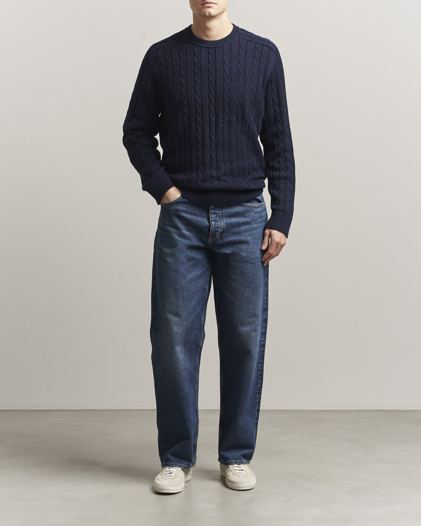 Herren | Pullover | Filippa K | Cotton Cable Crew Neck Sweater Navy
